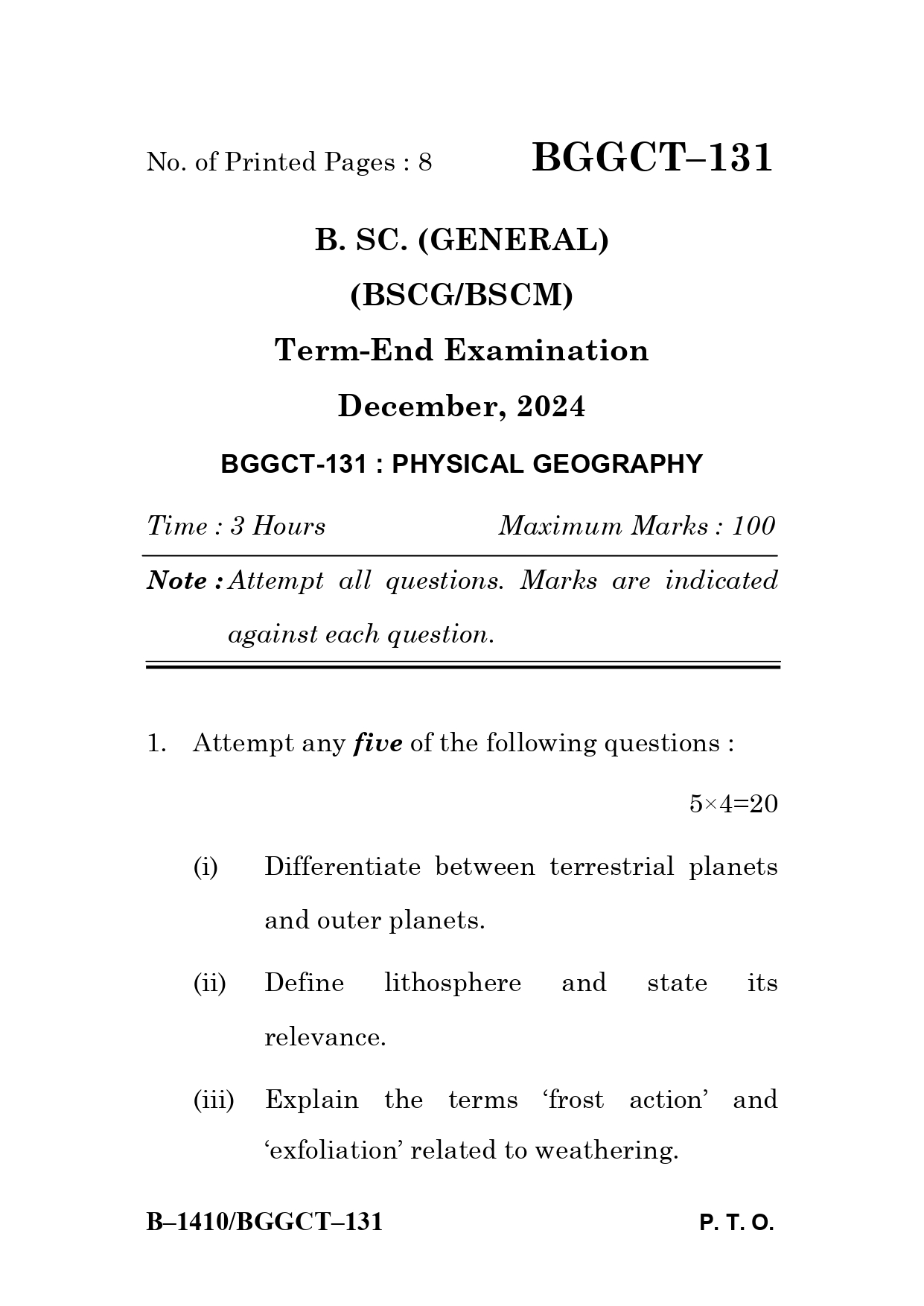 IGNOU BGGCT 131 Solved Previous Year Question Paper – December 2024 (English Medium) – Download PDF