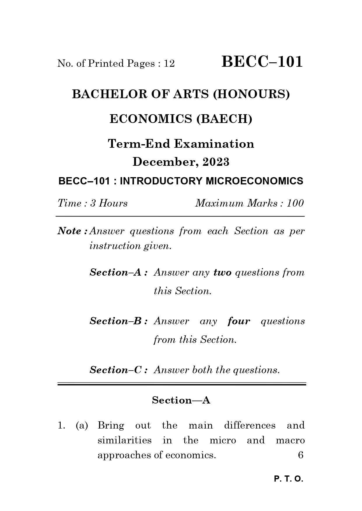 IGNOU BECC 101 Solved Previous Year Question Paper –DECEMBER 2023 (ENGLISH Medium) – Download PDF