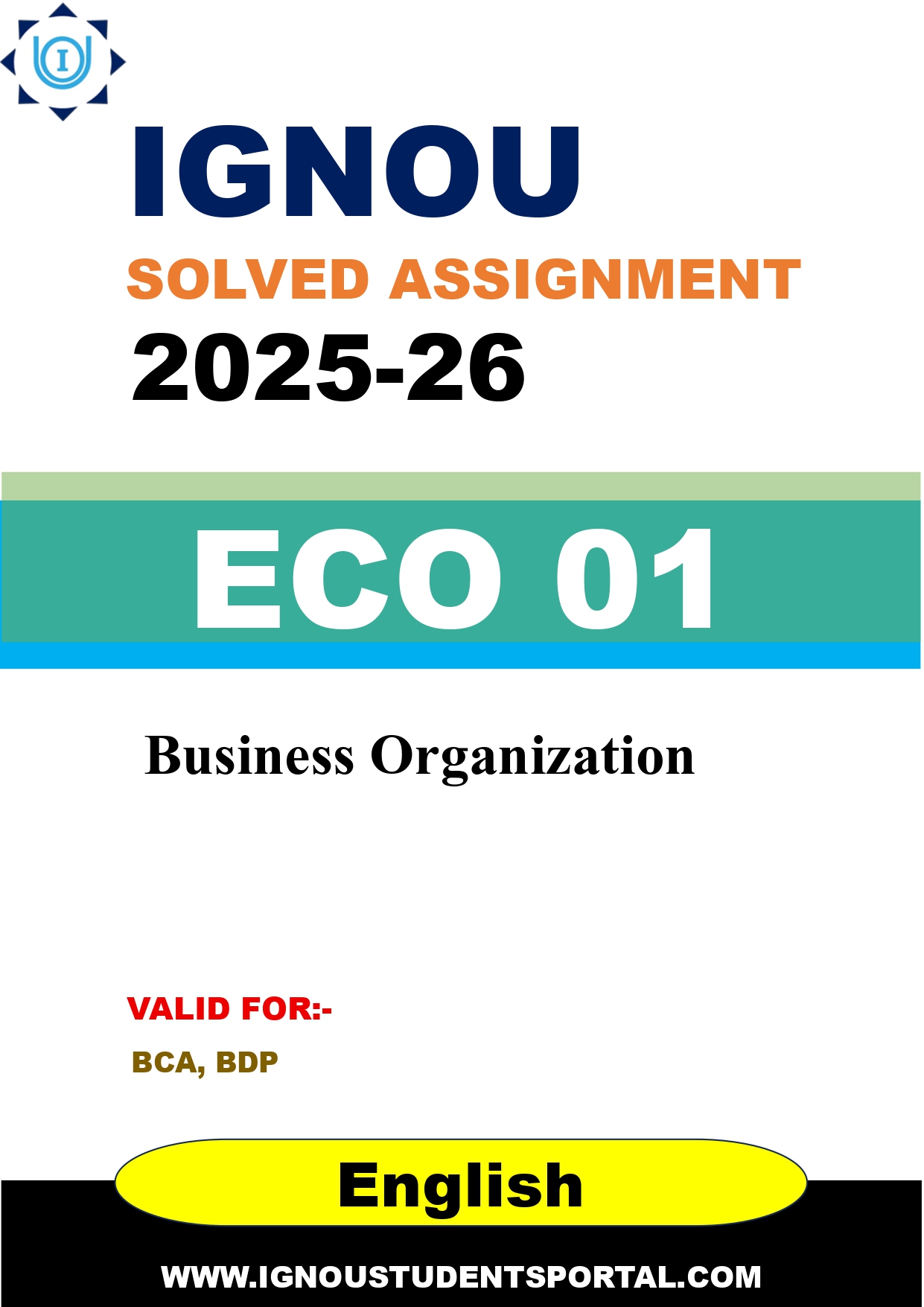 IGNOU ECO 01 Solved Assignment 2025-2026: Business Organization (English Medium) | IGNOU Students Portal