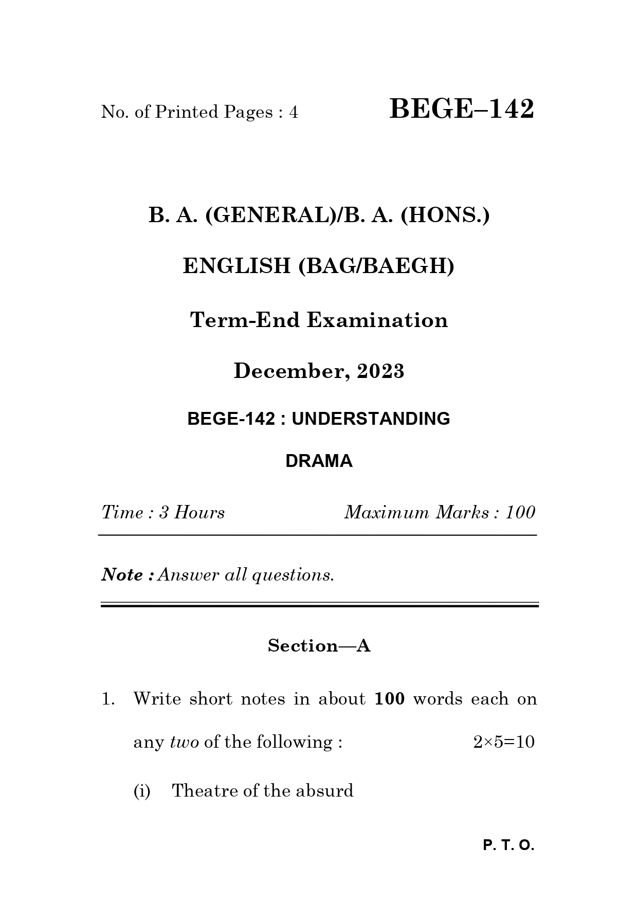 IGNOU BEGE 142 Solved Previous Year Question Paper – December 2023 (English Medium) – Download PDF