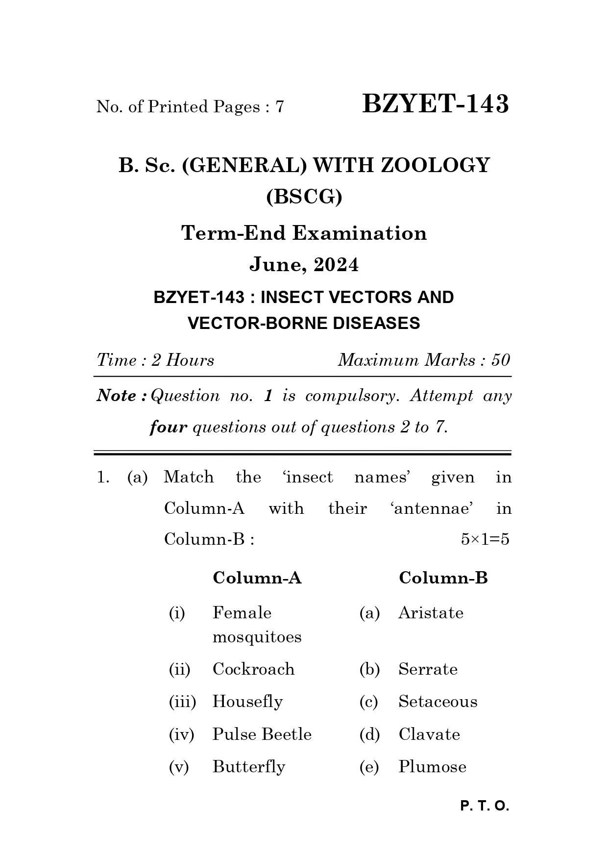 IGNOU BZYCT 143 Solved Previous Year Question Paper – June 2024 (English Medium) – Download PDF