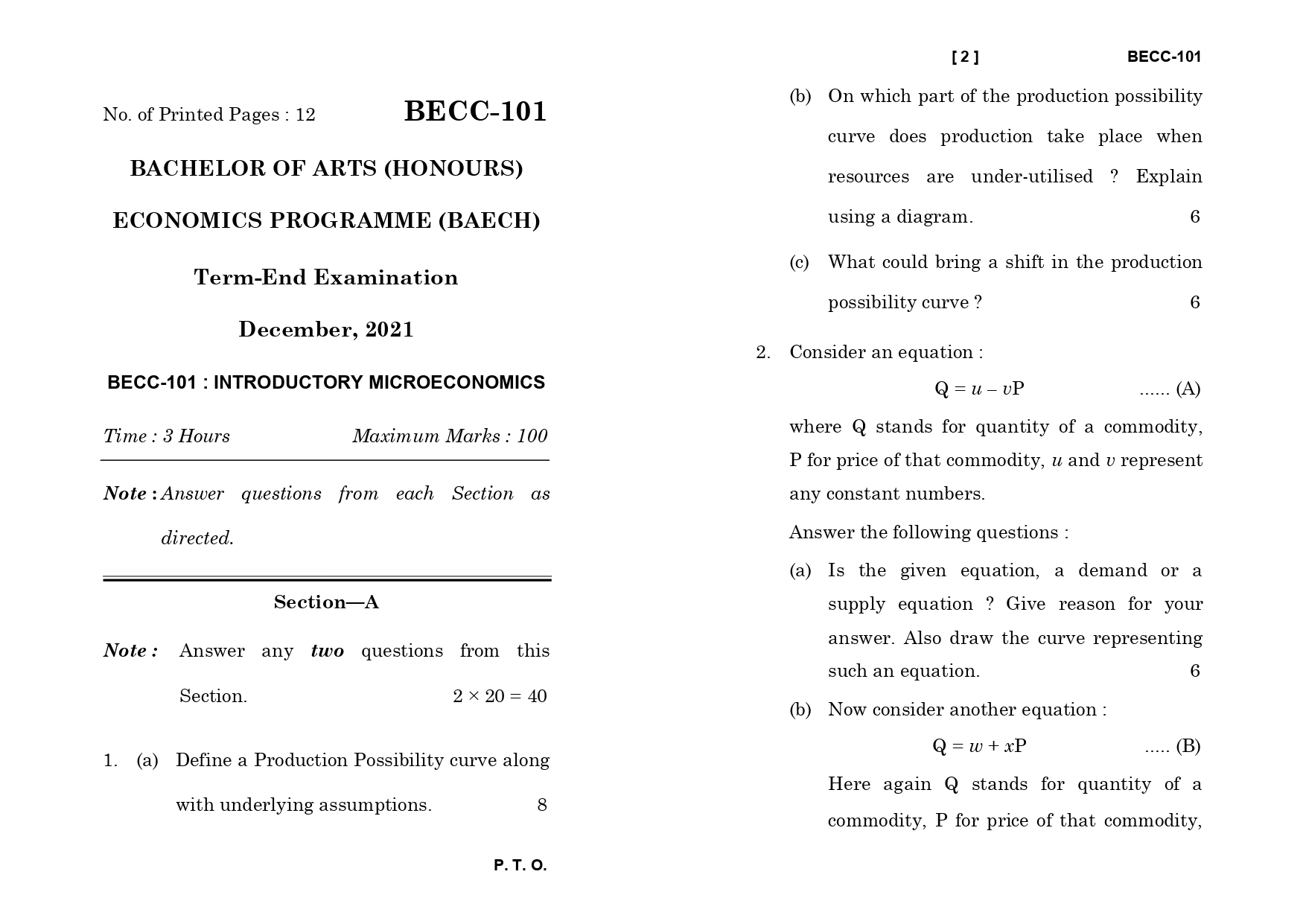 IGNOU BECC 101 Solved Previous Year Question Paper –DECEMBER 2021 (ENGLISH Medium) – Download PDF