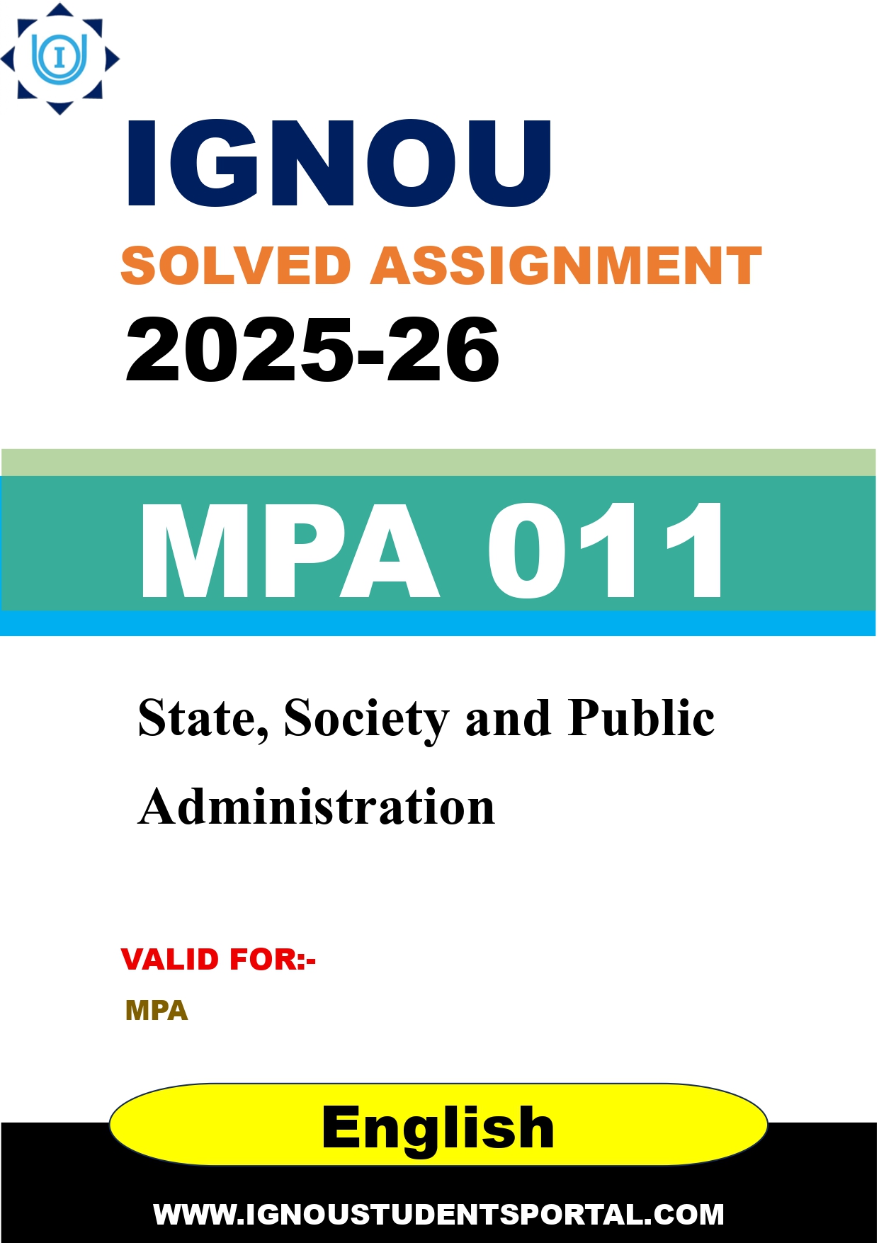 IGNOU MPA 011 Solved Assignment 2025-2026: State, Society and Public Administration (English Medium) | IGNOU Students Portal