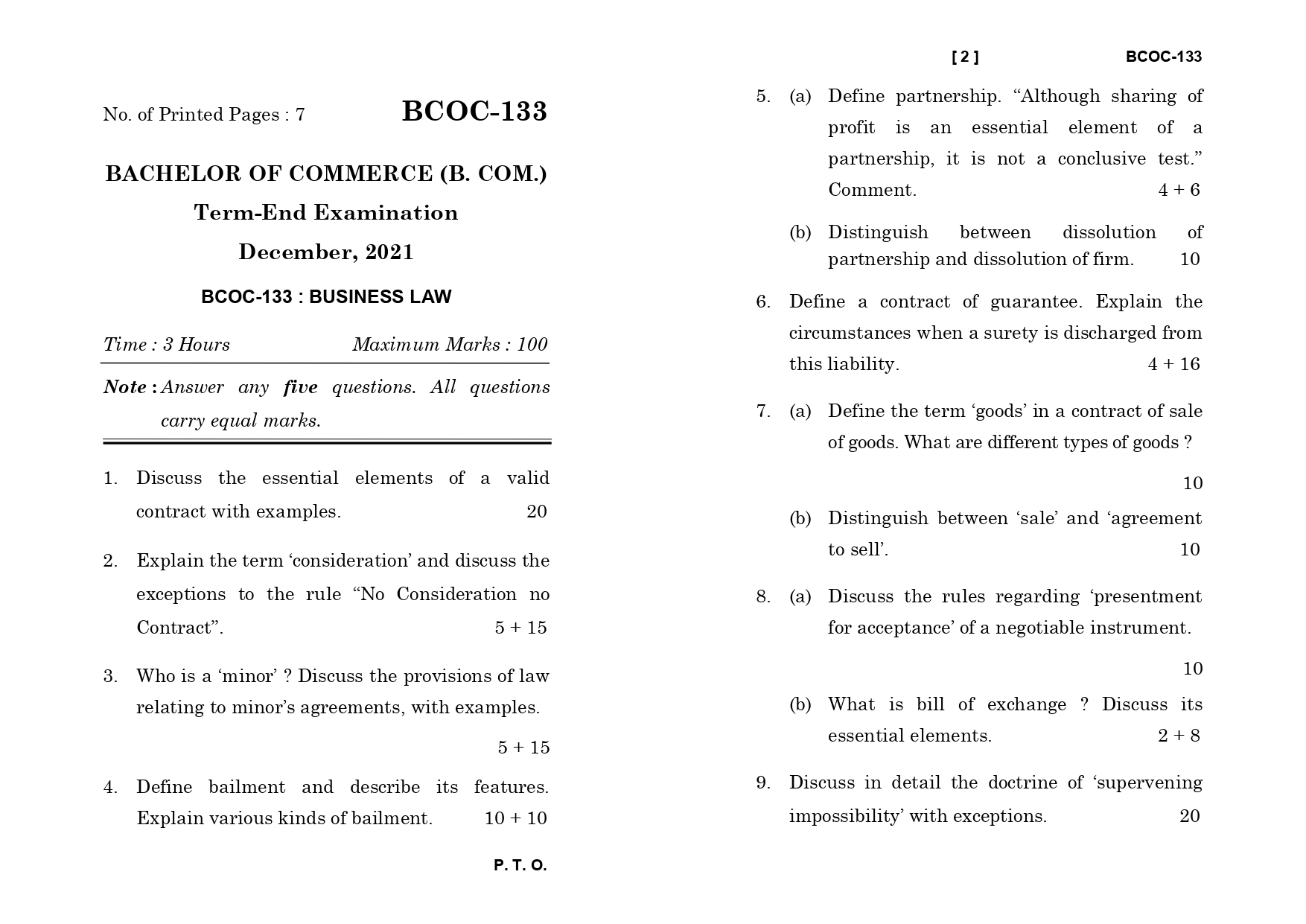 IGNOU BCOC 133 Solved Previous Year Question Paper – December 2021 (English Medium) – Download PDF