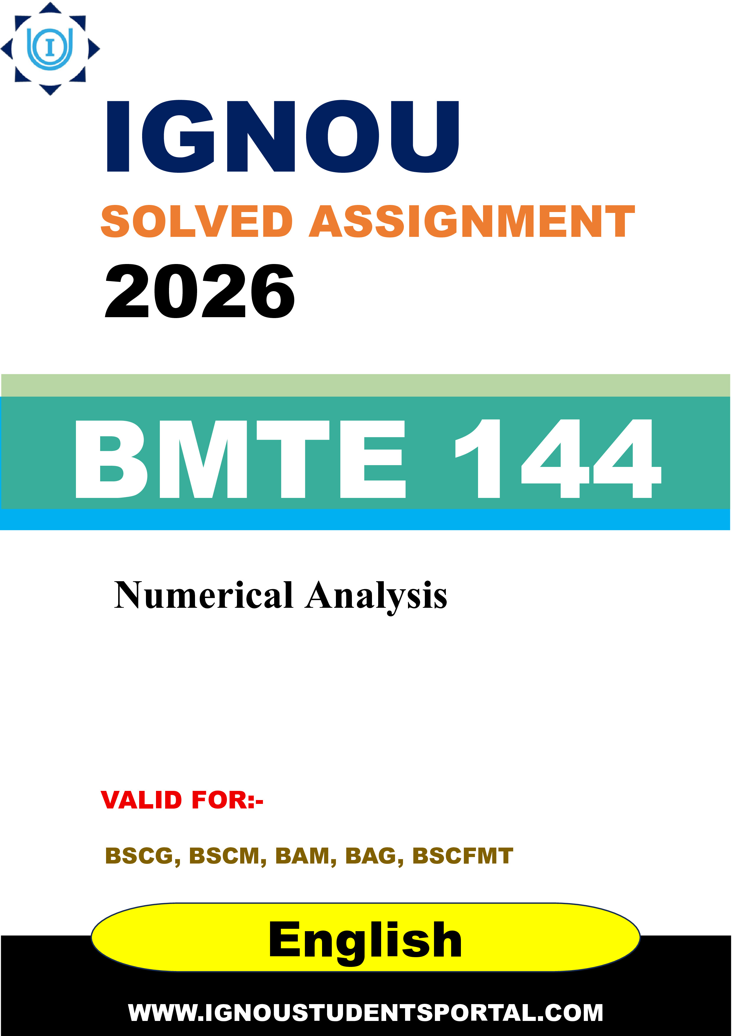 IGNOU BMTE 144 Solved Assignment 2026-26: Numerical Analysis (English Medium) | IGNOU Students Portal
