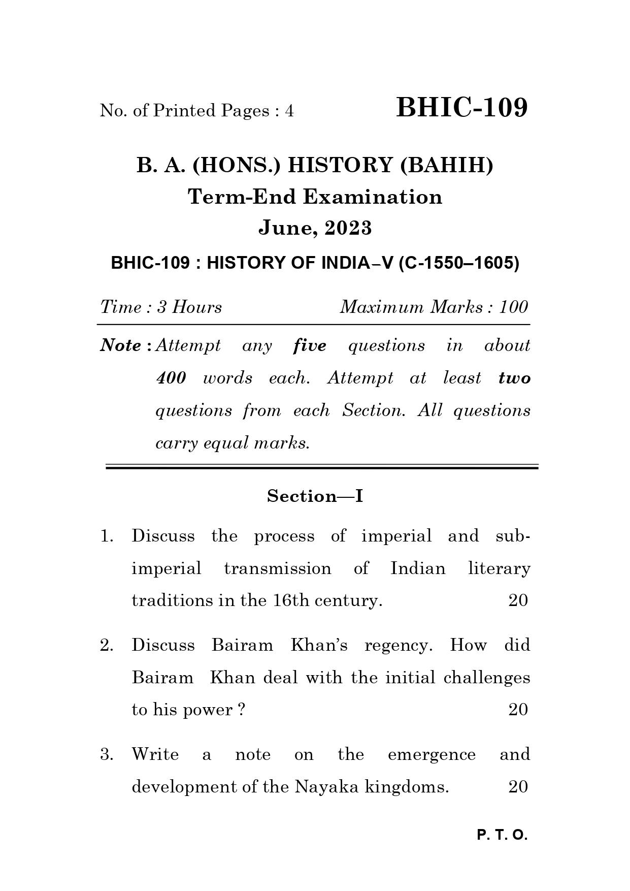 IGNOU BHIC 109 Solved Previous Year Question Paper – June 2023 (English Medium) – Download PDF