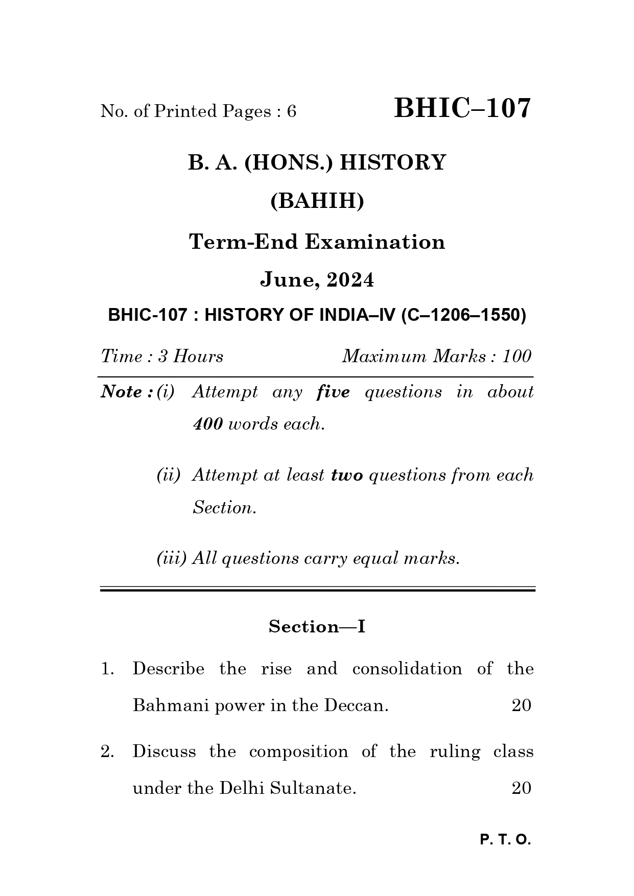 IGNOU BHIC 107 Solved Previous Year Question Paper – June  2024 (English Medium) – Download PDF