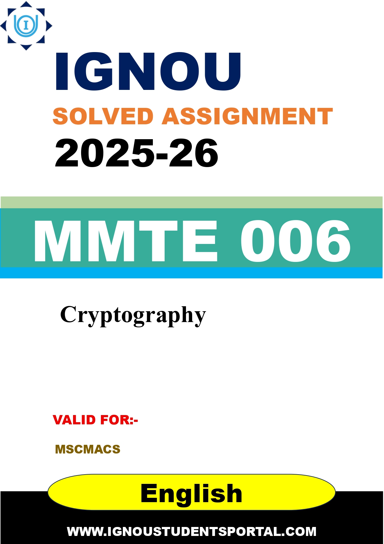 IGNOU MMTE 006 Solved Assignment 2025-2026: Cryptography (English Medium) | IGNOU Students Portal