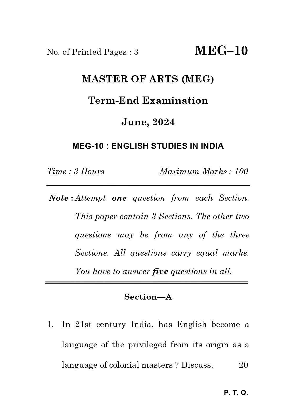 IGNOU MEG 10 Solved Previous Year Question Paper – June 2024 (English Medium) – Download PDF
