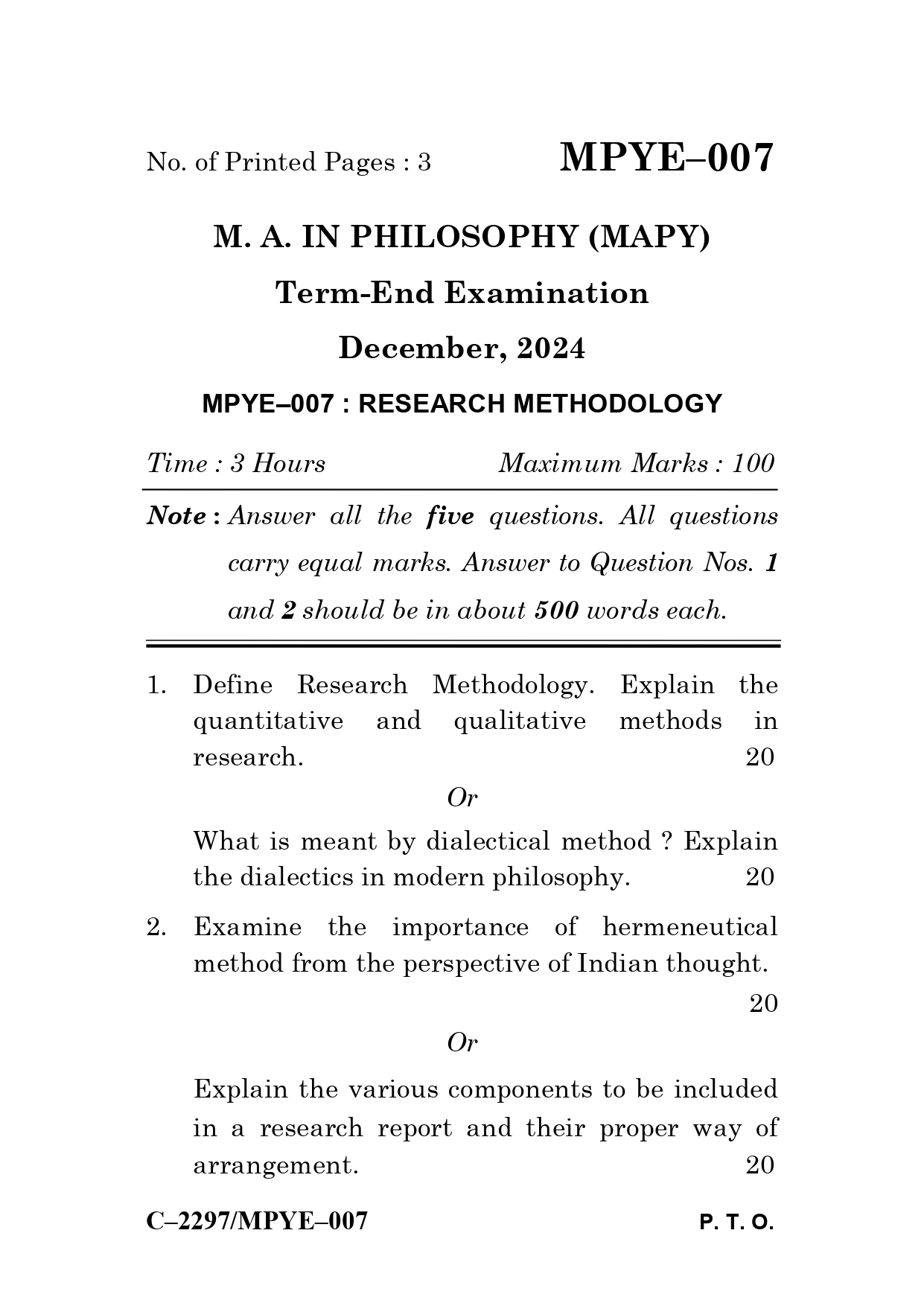 IGNOU MPYE 007 Solved Previous Year Question Paper –DECEMBER 2024 (ENGLISH Medium) – Download PDF