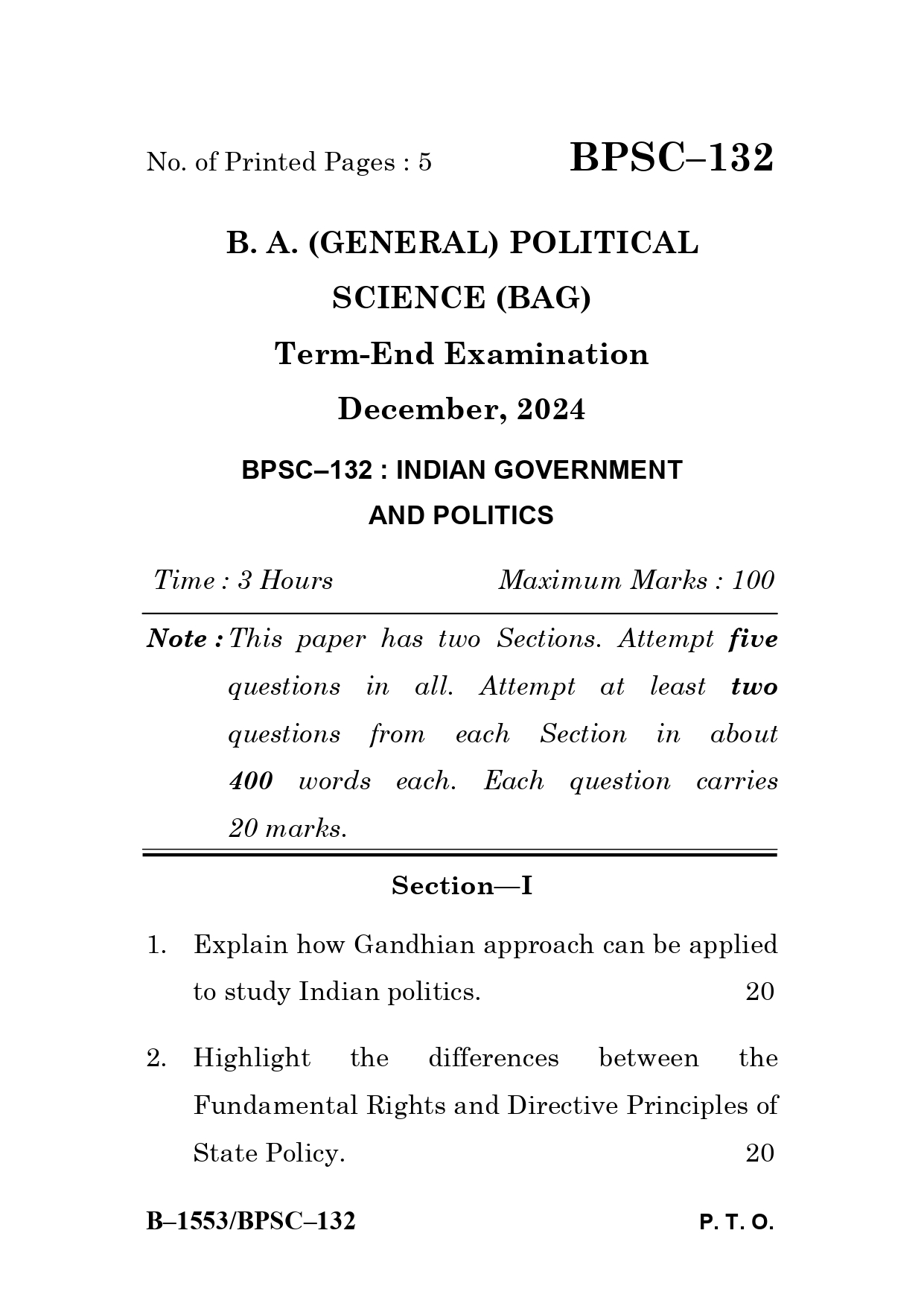 IGNOU BPSC 132 Solved Previous Year Question Paper – December 2024 (English Medium) – Download PDF