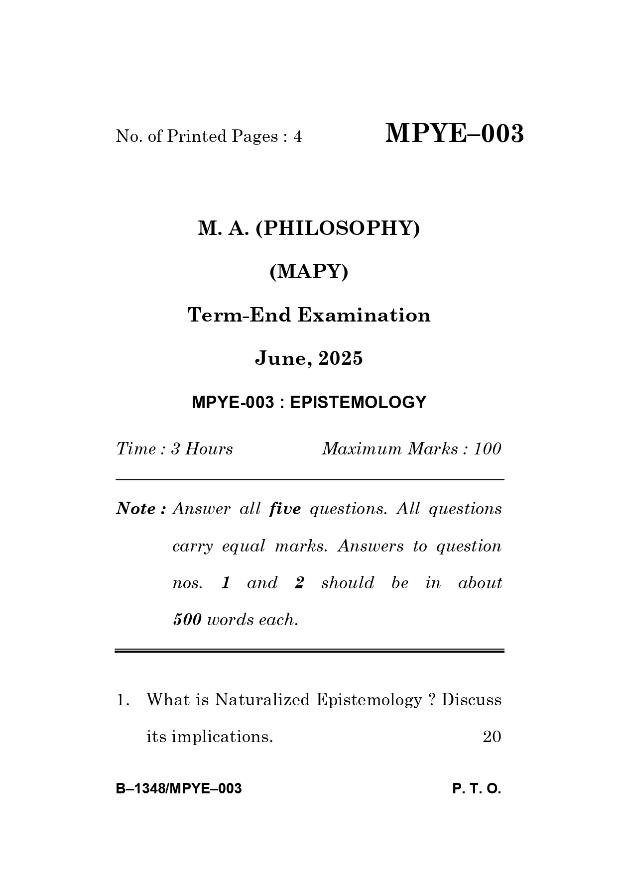 IGNOU MPYE 003 Solved Previous Year Question Paper –JUNE 2025 (ENGLISH Medium) – Download PDF