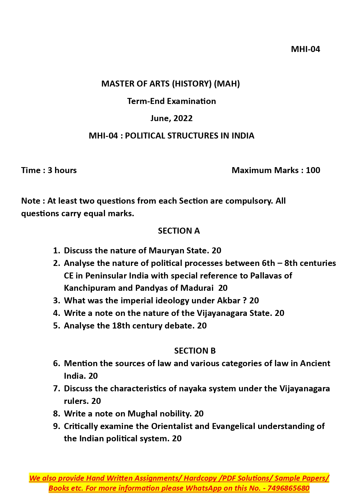 IGNOU MHI 04 Solved Previous Year Question Paper – June 2022 (English Medium) – Download PDF