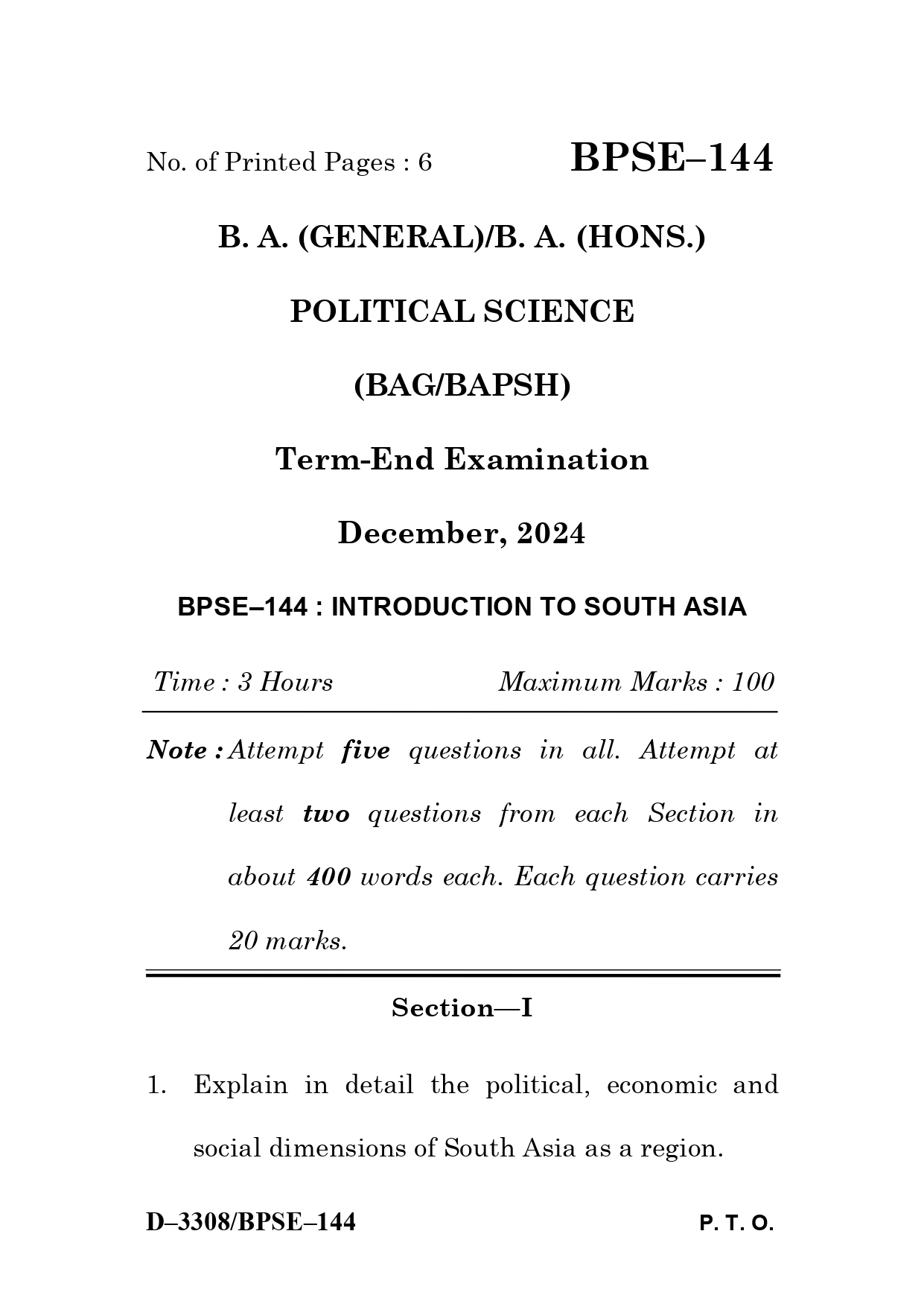 IGNOU BPSE 144 Solved Previous Year Question Paper – December 2024 (English Medium) – Download PDF