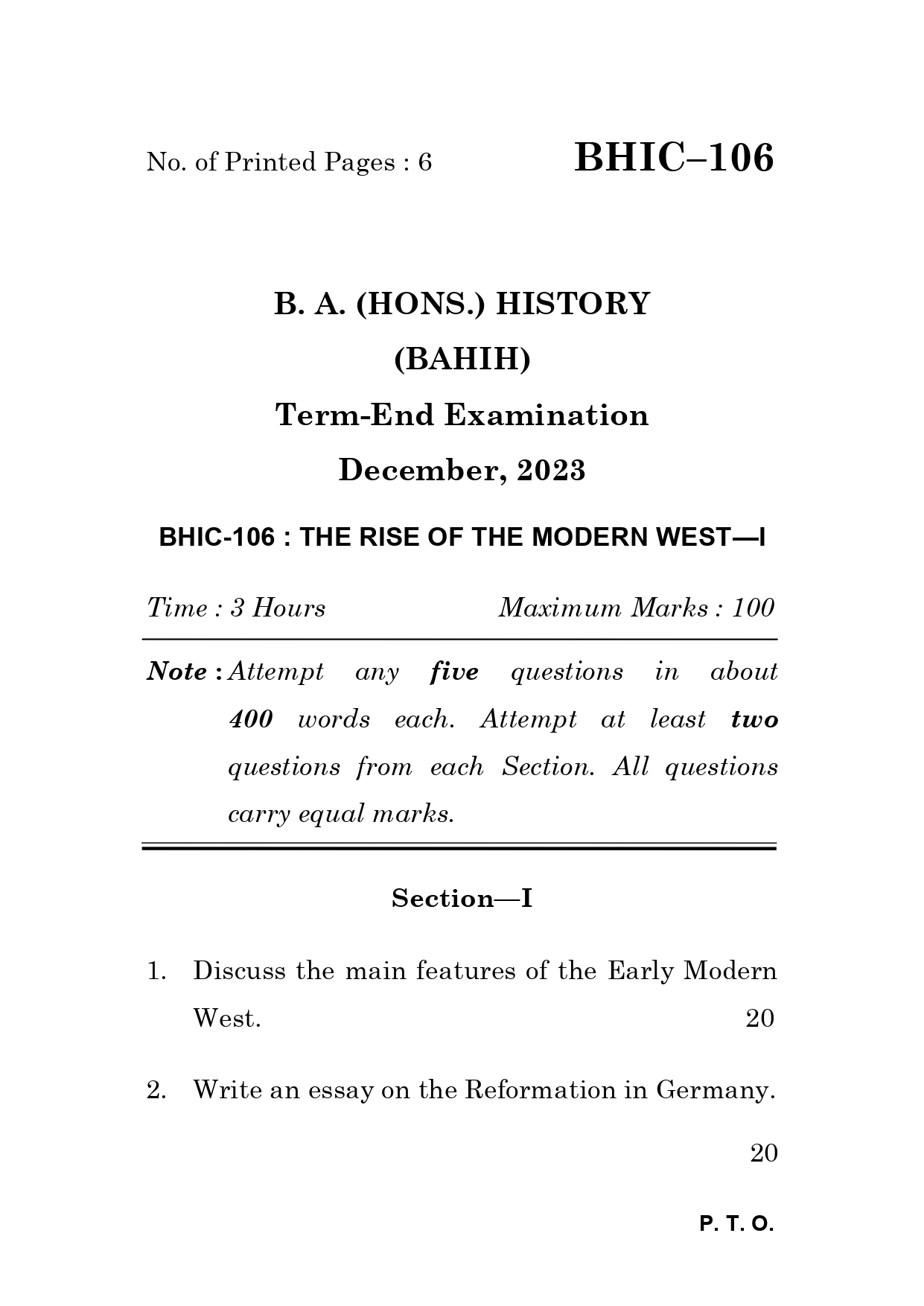 IGNOU BHIC 106 Solved Previous Year Question Paper – December 2023 (English Medium) – Download PDF