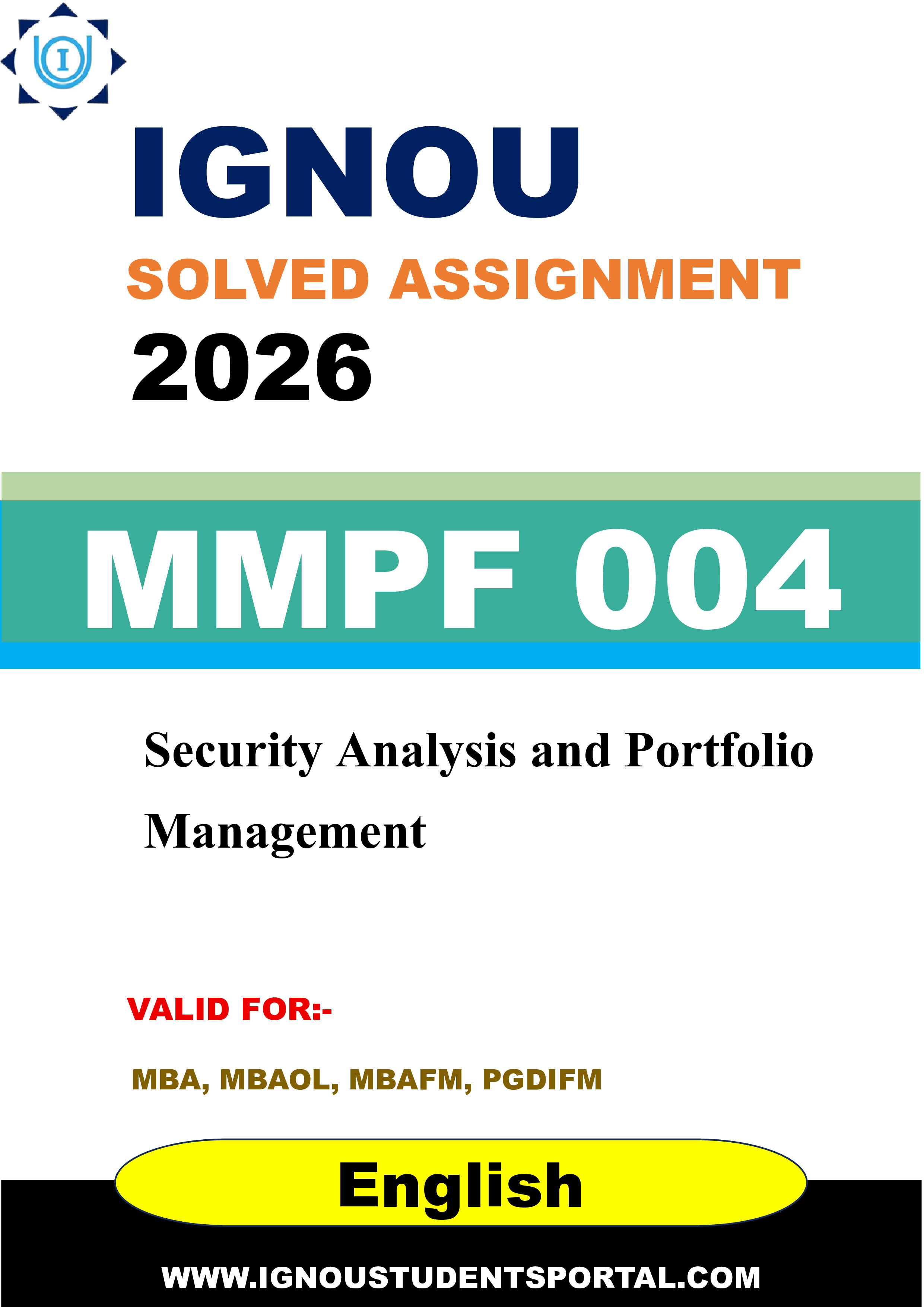 IGNOU MMPF 004 Solved Assignment 2026-26: Security Analysis and Portfolio Management (English Medium) | IGNOU Students Portal