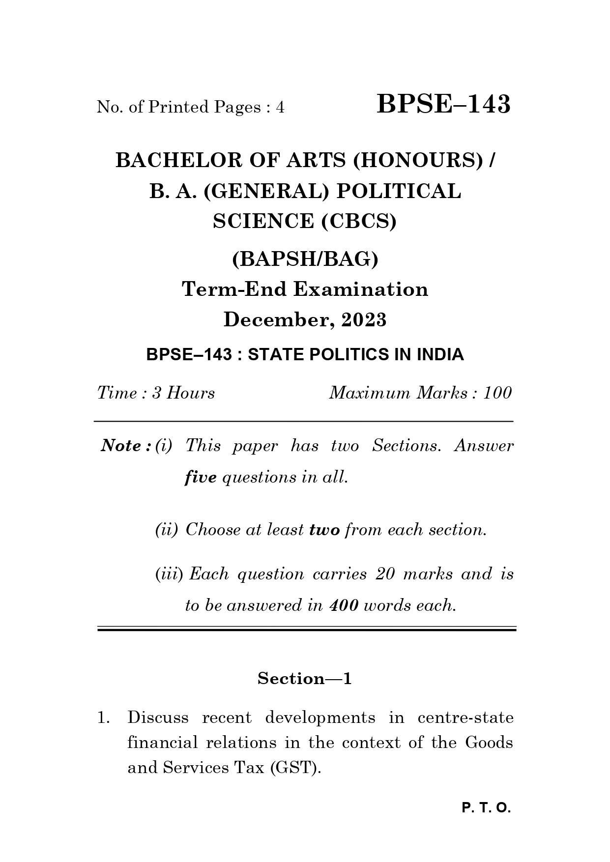 IGNOU BPSE 143 Solved Previous Year Question Paper – December 2023 (English Medium) – Download PDF