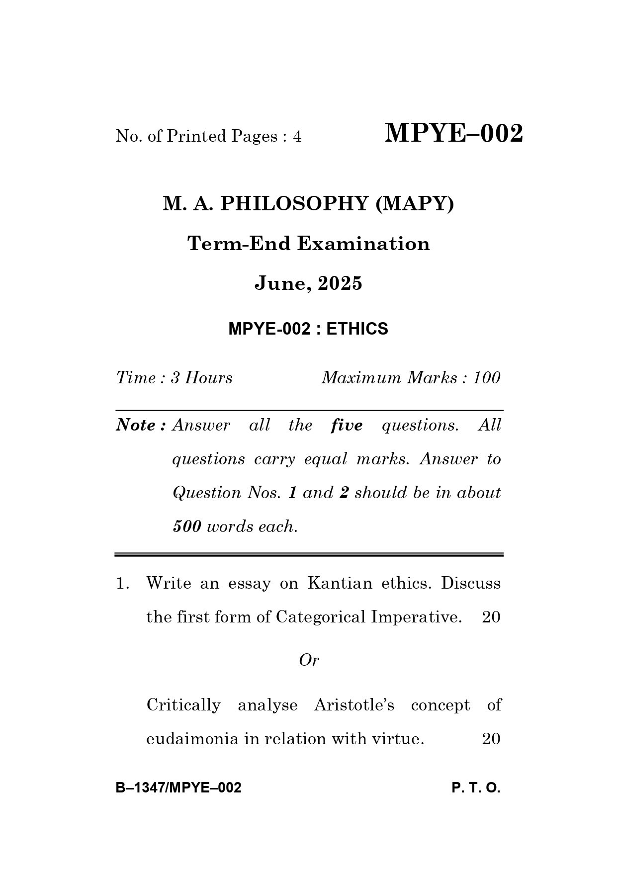 IGNOU MPYE 002 Solved Previous Year Question Paper –JUNE 2025 (ENGLISH Medium) – Download PDF