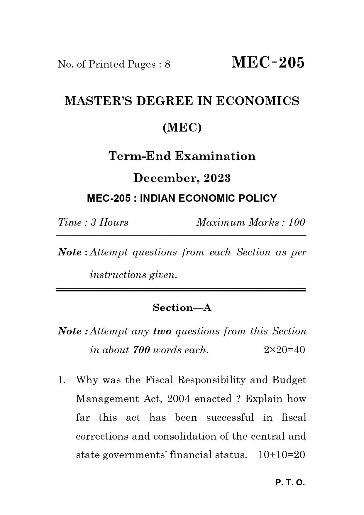 IGNOU MEC 205 Solved Previous Year Question Paper –DECEMBER 2023 (ENGLISH Medium) – Download PDF