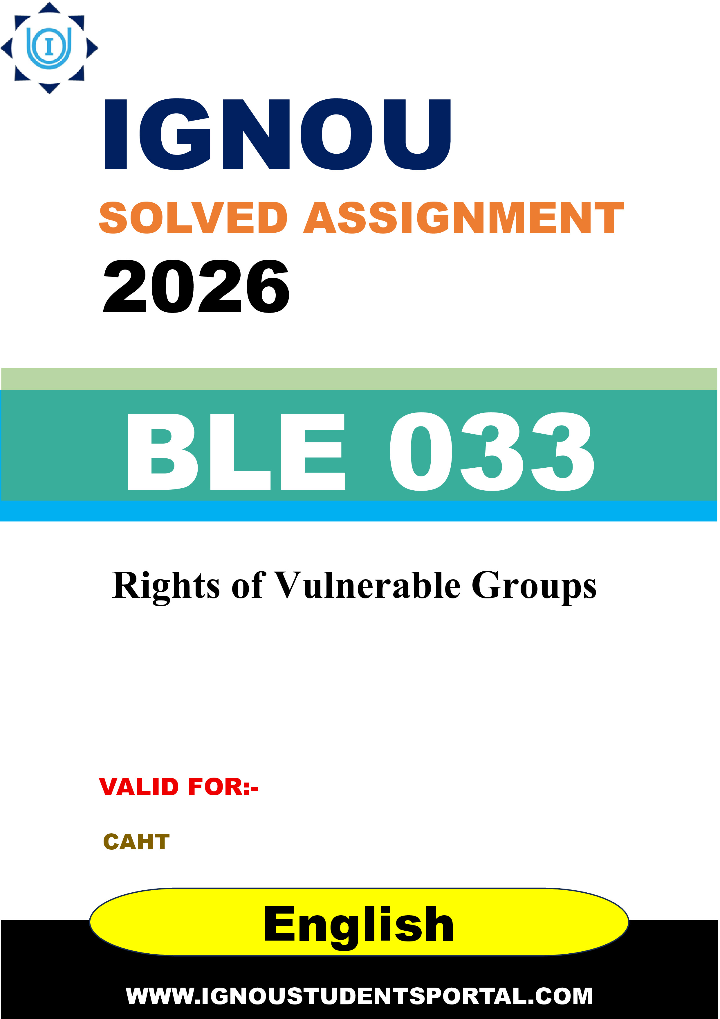 IGNOU BLE 033 Solved Assignment 2026-26: Rights of Vulnerable Groups (English Medium) | IGNOU Students Portal