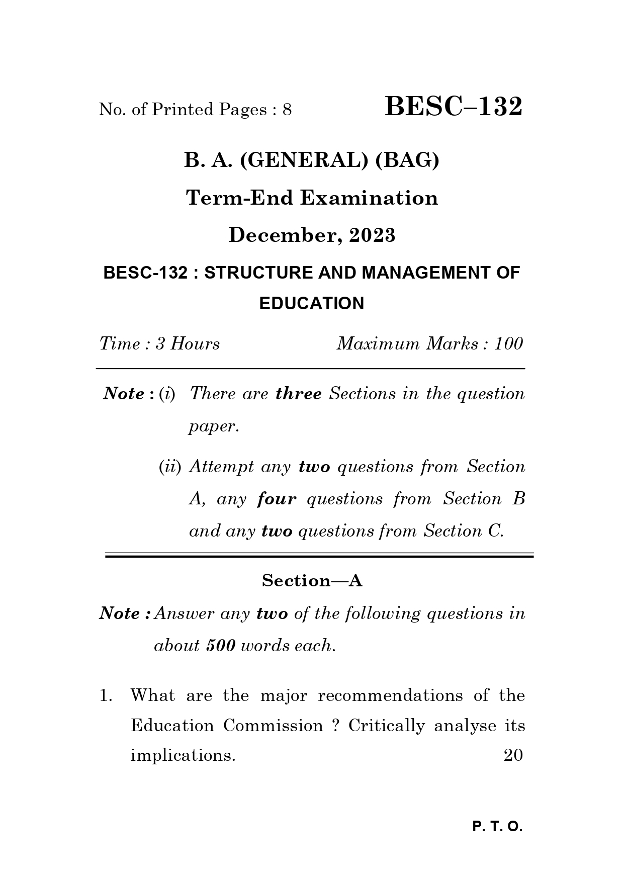 IGNOU BESC 132 Solved Previous Year Question Paper – December 2023 (English Medium) – Download PDF