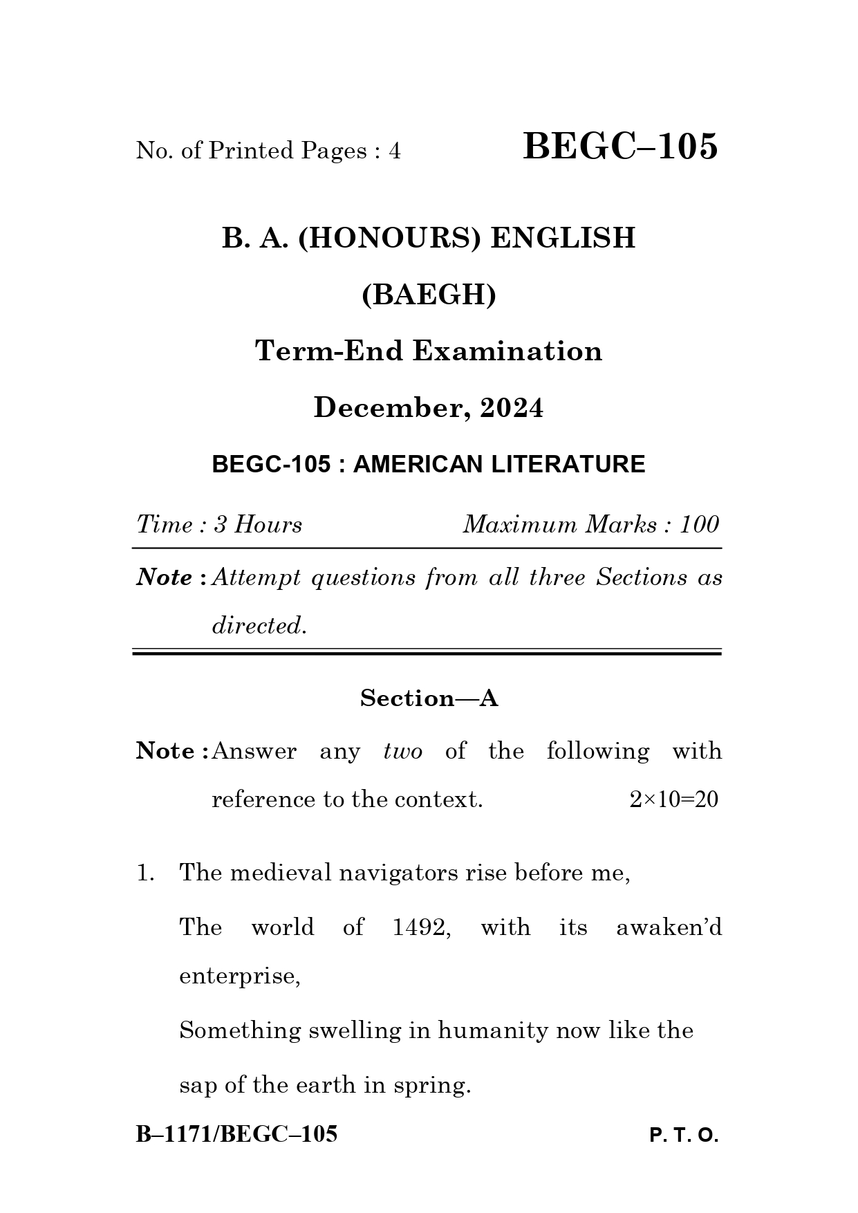 IGNOU BEGC 105 Solved Previous Year Question Paper – December 2024 (English Medium) – Download PDF