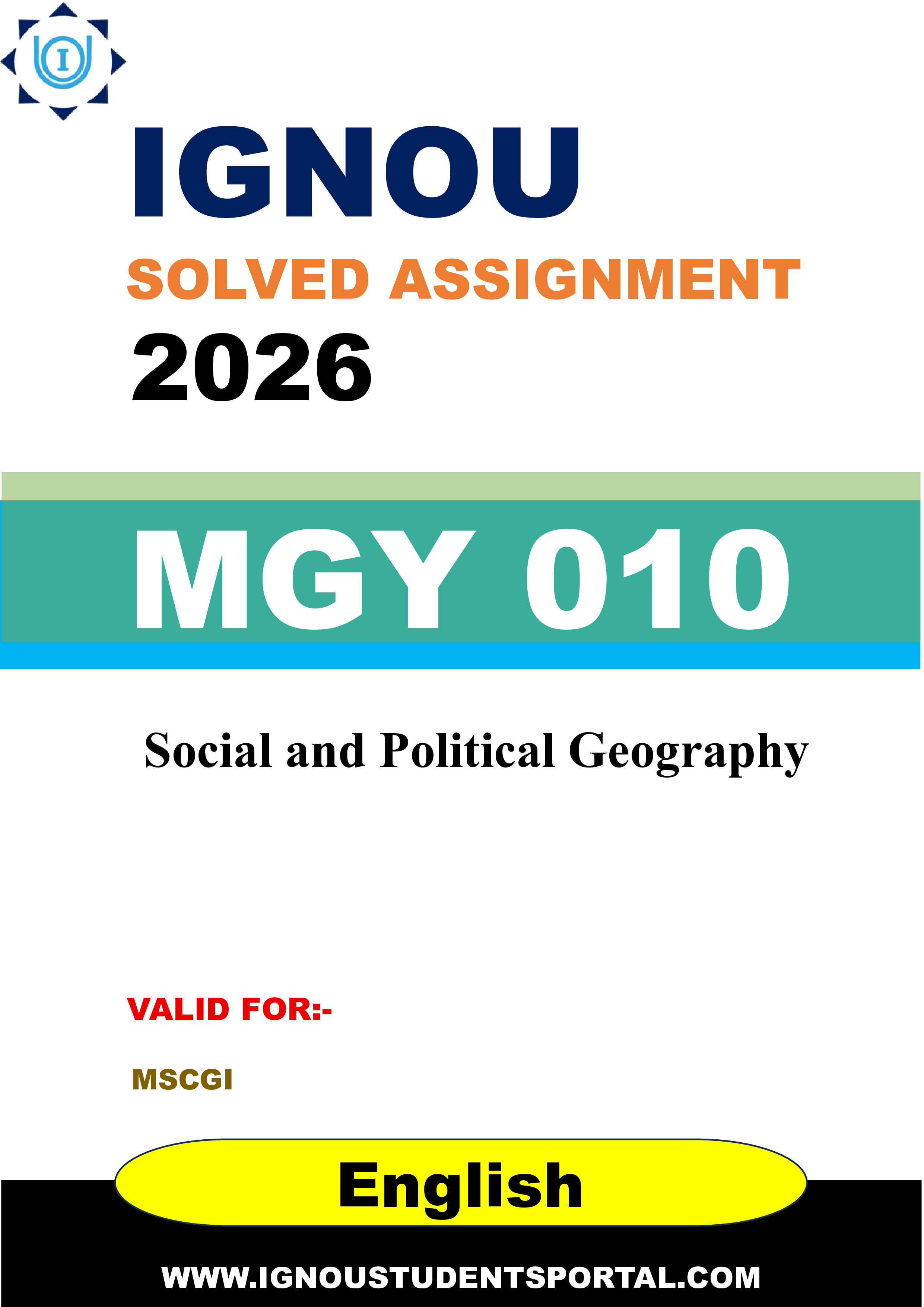 IGNOU MGY 010 Solved Assignment 2026-26: Social and Political Geography (English Medium) | IGNOU Students Portal