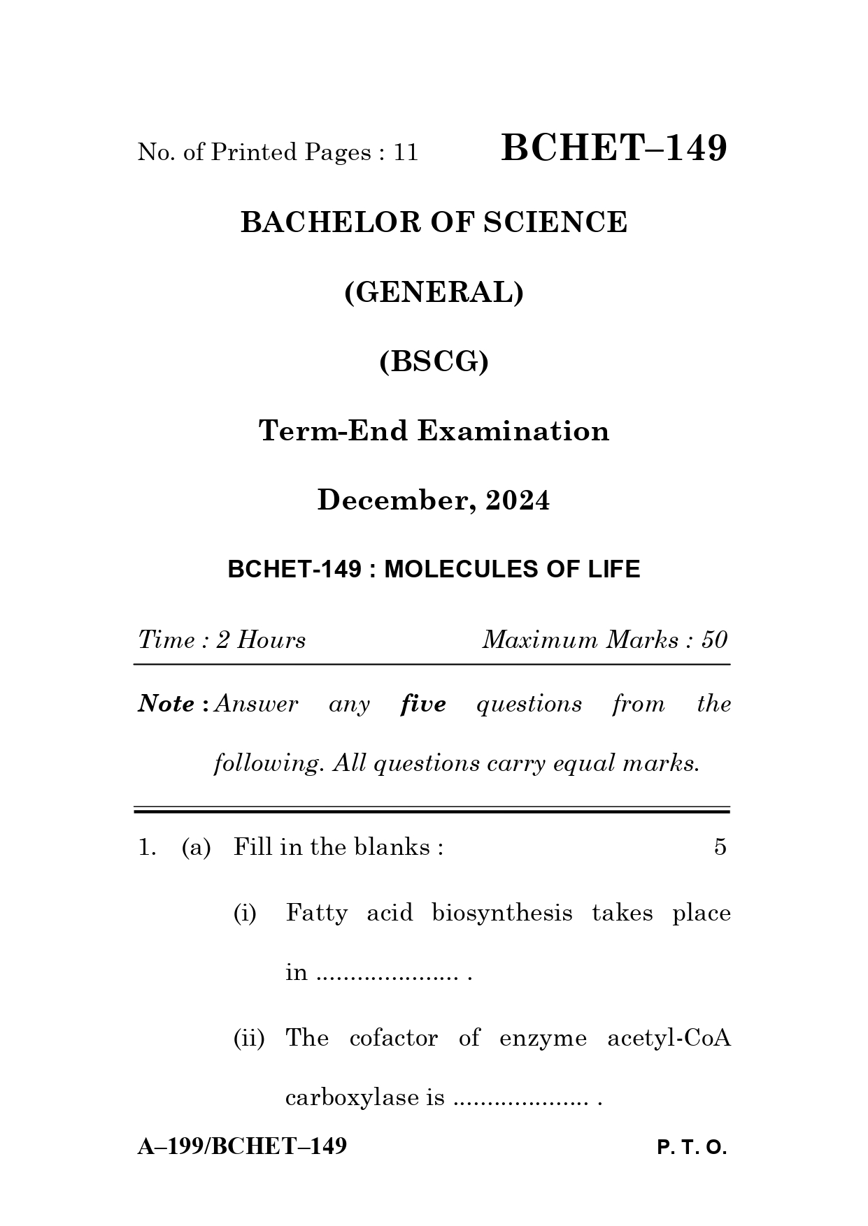 IGNOU BCHET 149 Solved Previous Year Question Paper –DECEMBER 2024 (ENGLISH Medium) – Download PDF