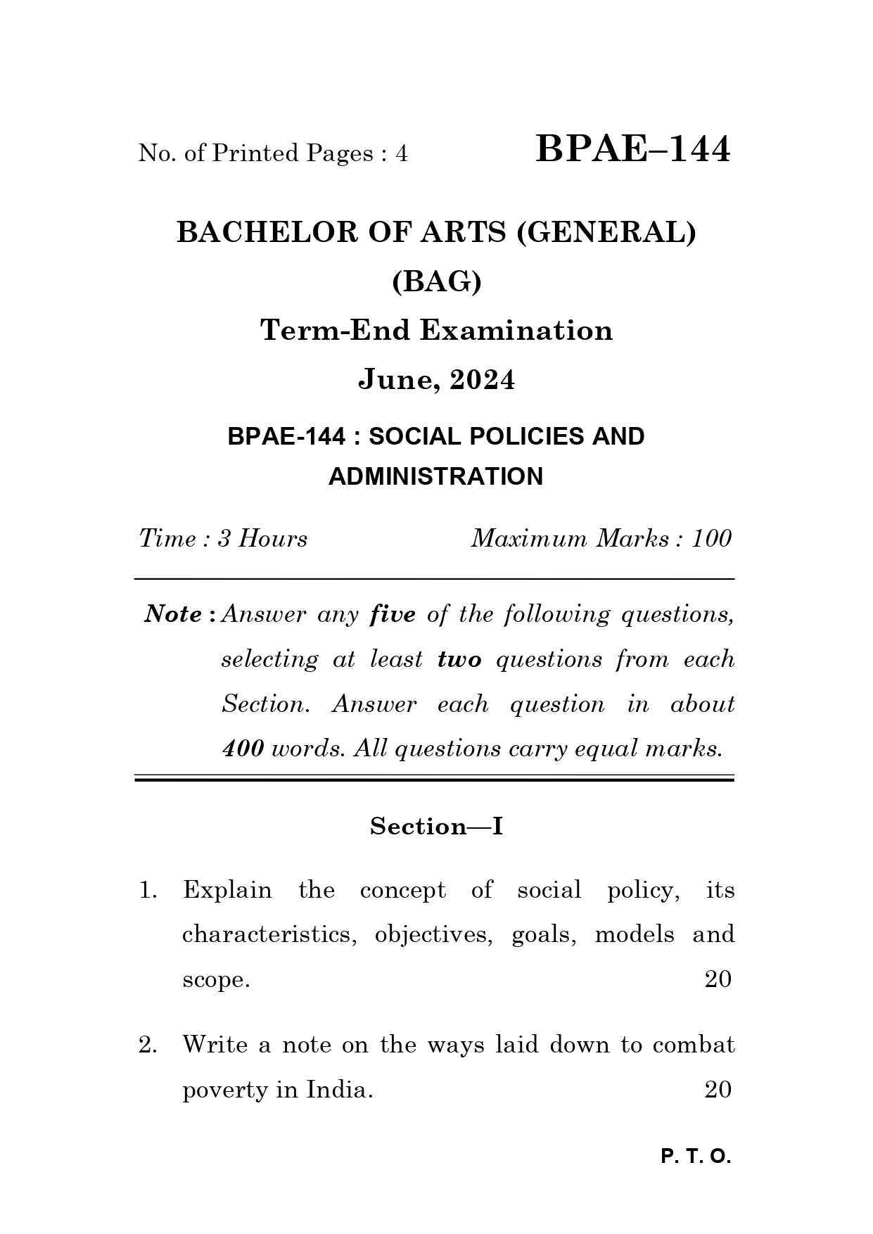 IGNOU BPAE 144 Solved Previous Year Question Paper –JUNE 2024 (ENGLISH Medium) – Download PDF