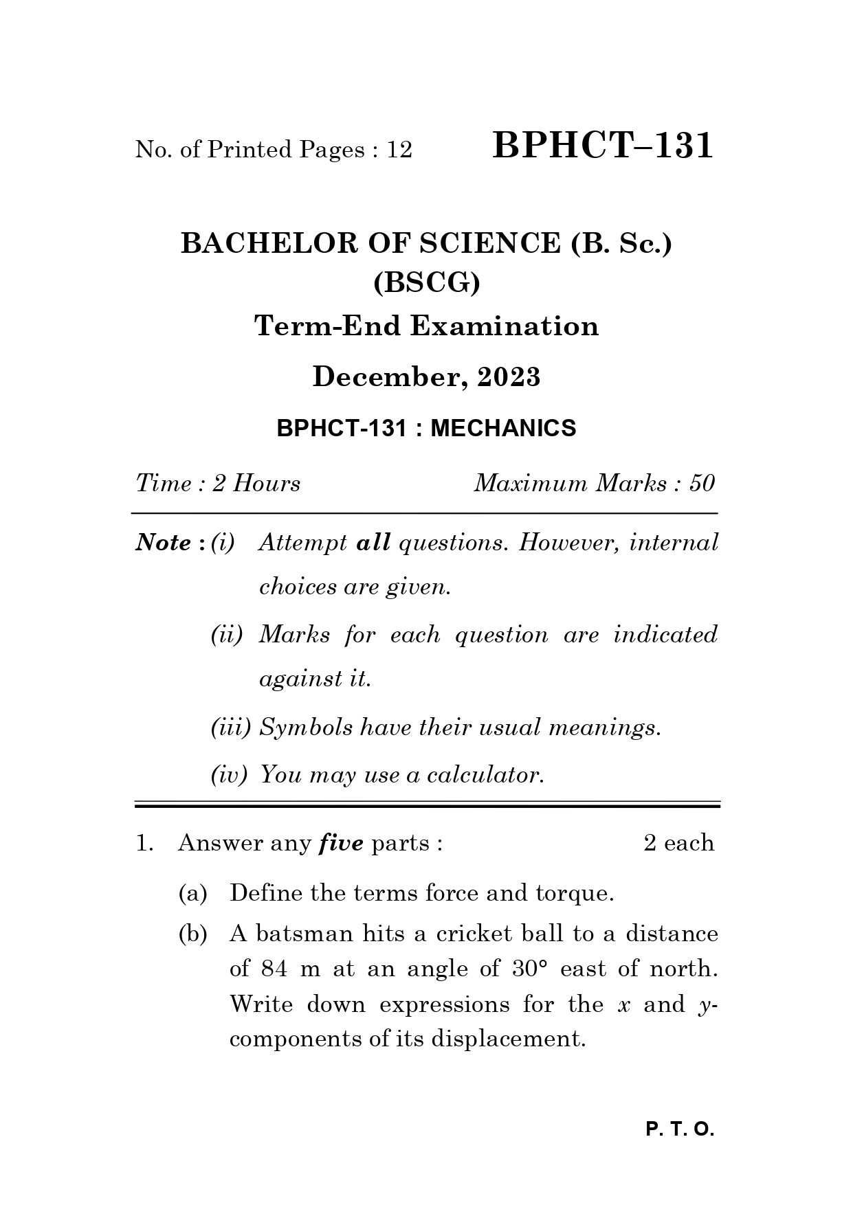 IGNOU BPHCT 131 Solved Previous Year Question Paper – December 2023 (English Medium) – Download PDF