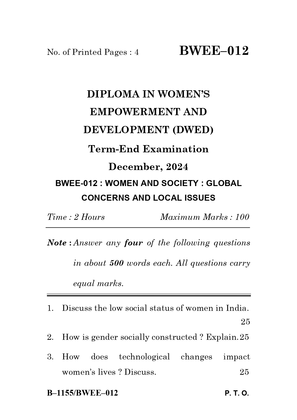 IGNOU BWEE 012 Solved Previous Year Question Paper –DECEMBER 2024 (HINDI Medium) – Download PDF