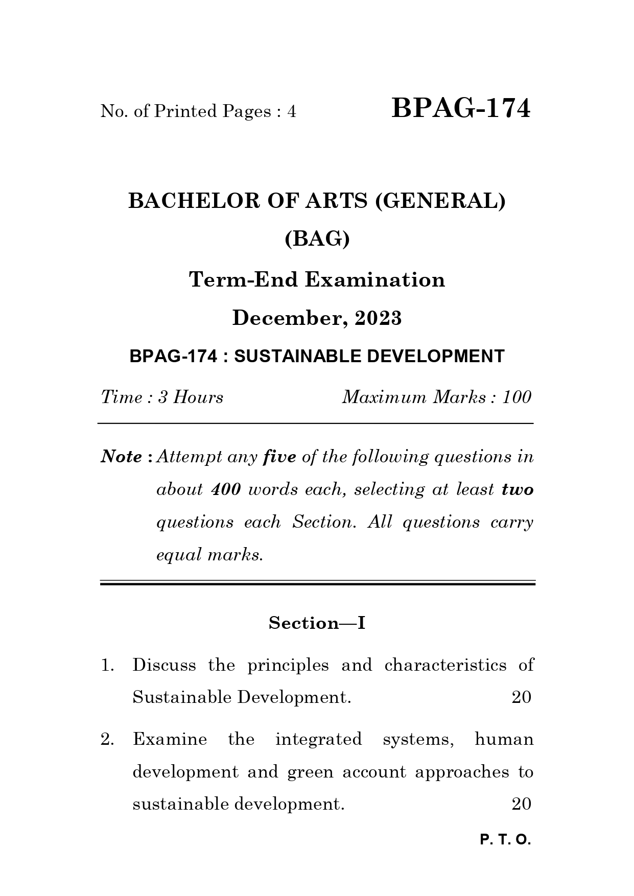 IGNOU BPAG 174 Solved Previous Year Question Paper –DECEMBER 2023 (ENGLISH Medium) – Download PDF