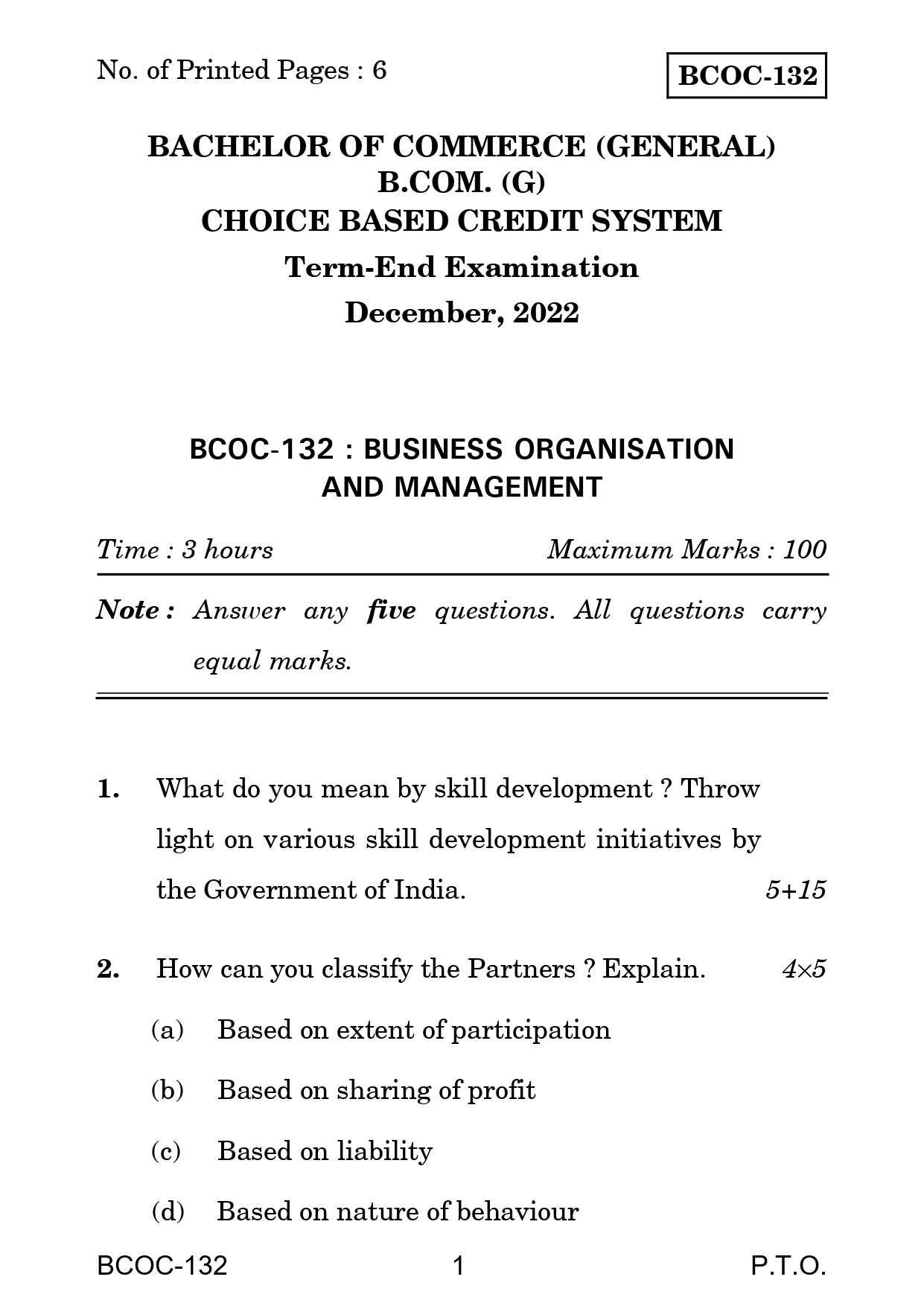 IGNOU BCOC 132 Solved Previous Year Question Paper – December 2022 (English Medium) – Download PDF
