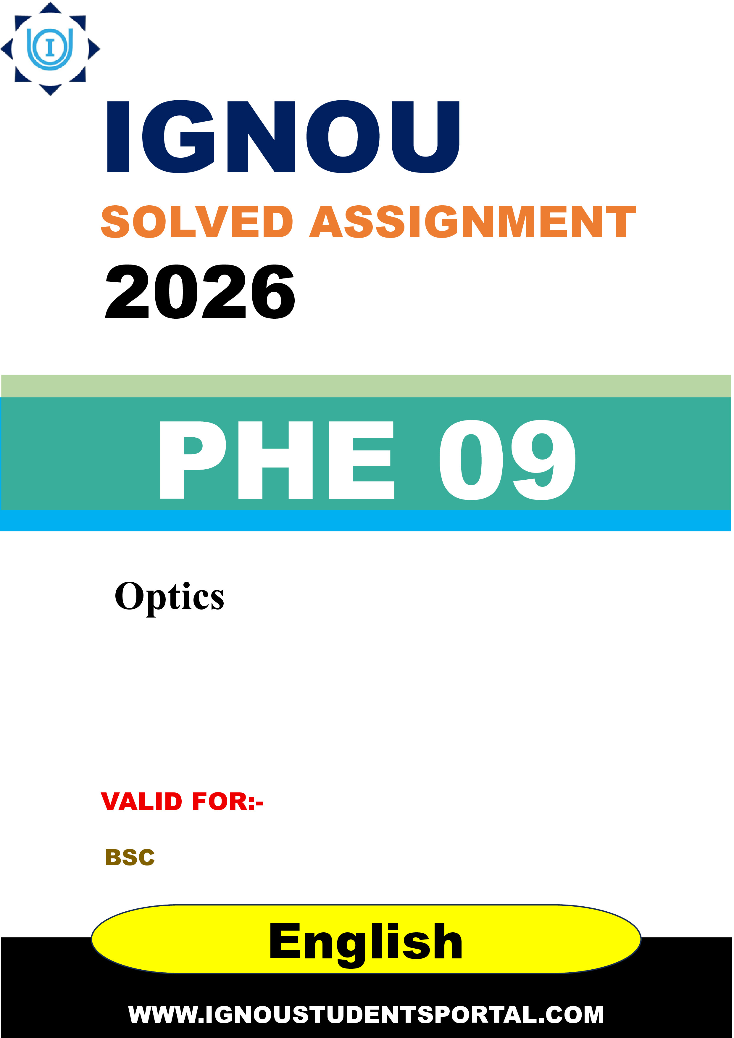 IGNOU PHE 09 Solved Assignment 2026-26: Optics (English Medium) | IGNOU Students Portal