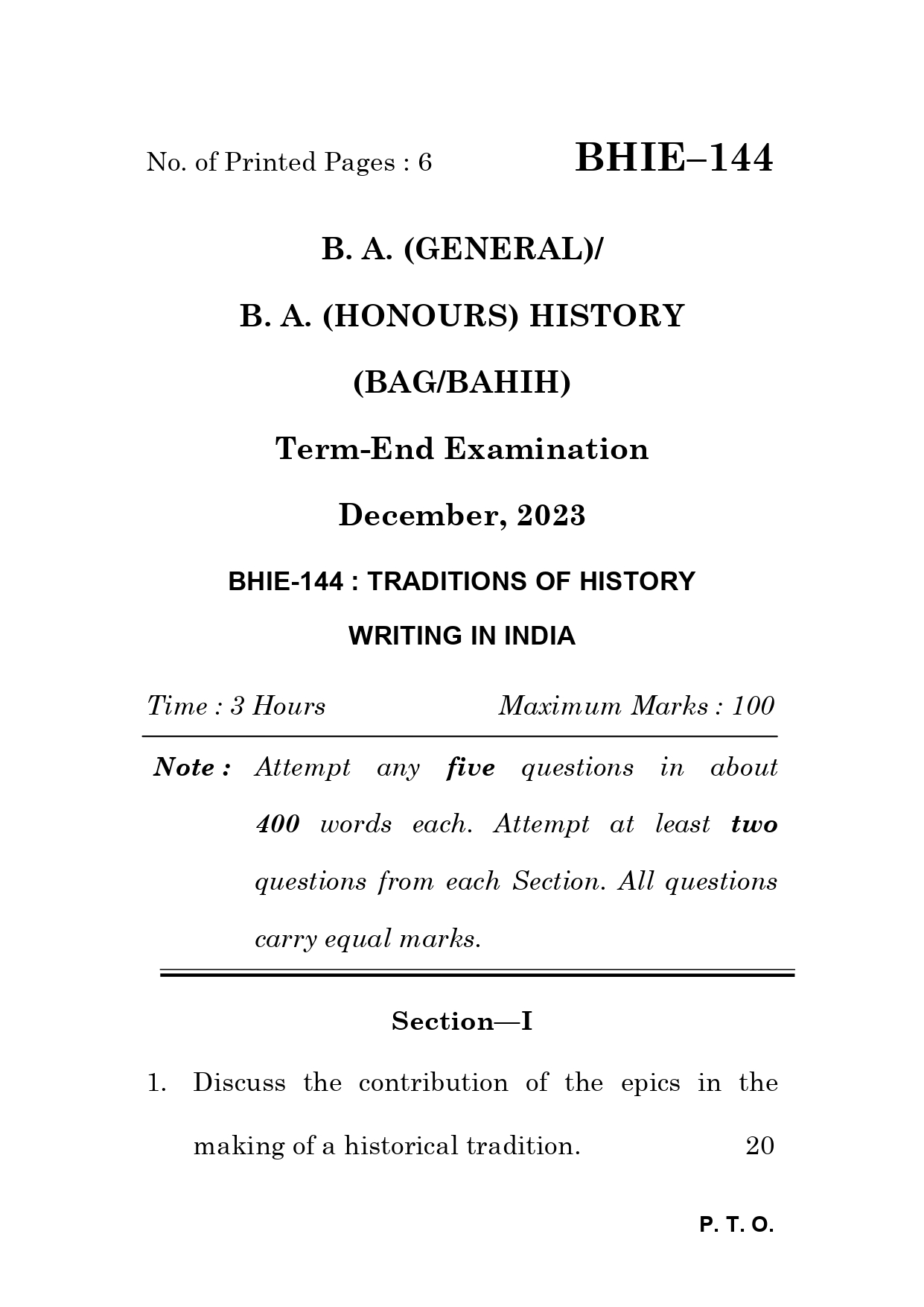 IGNOU BHIE 144 Solved Previous Year Question Paper – December 2023 (English Medium) – Download PDF