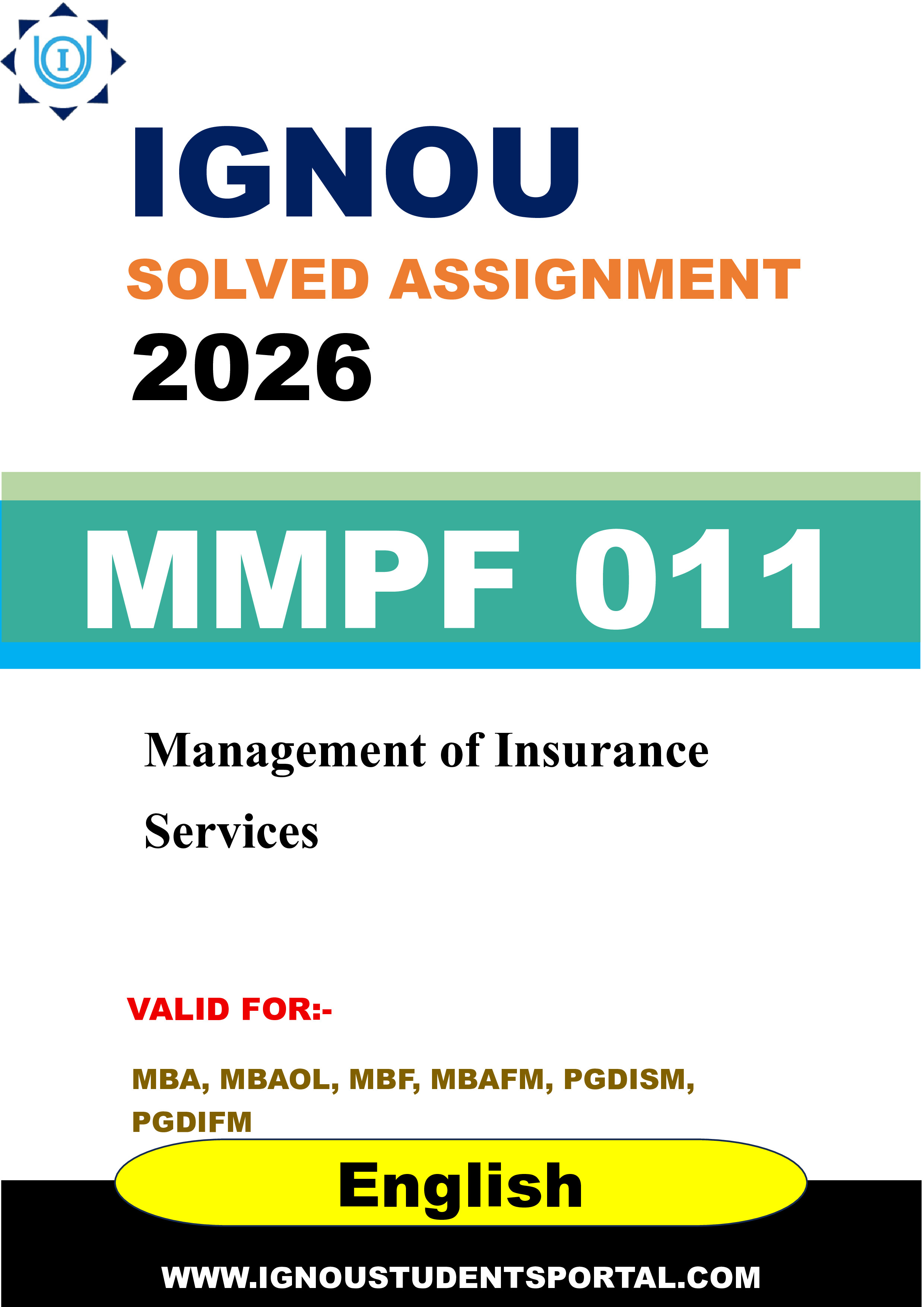 IGNOU MMPF 011 Solved Assignment 2026-26: Management of Insurance Services (English Medium) | IGNOU Students Portal