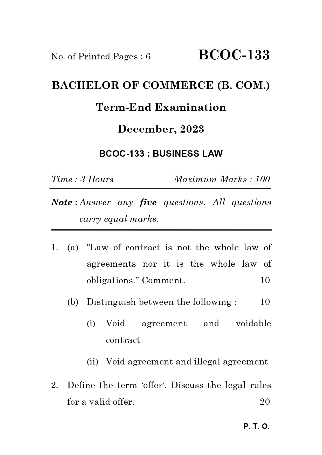 IGNOU BCOC 133 Solved Previous Year Question Paper – December 2023 (English Medium) – Download PDF