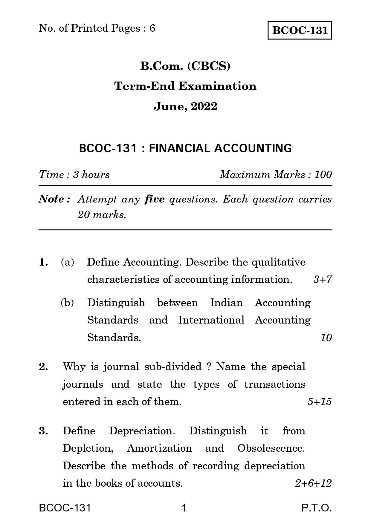 IGNOU BCOC 131 Solved Previous Year Question Paper – June  2022 (English Medium) – Download PDF