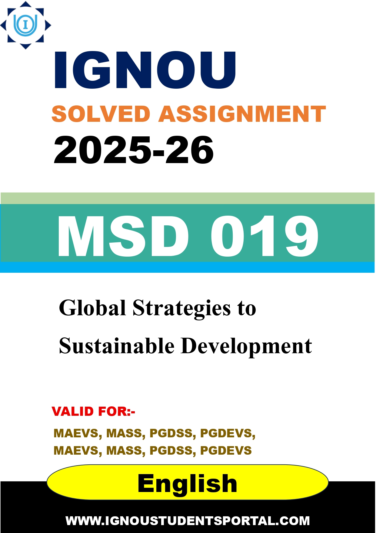 IGNOU MSD 019 Solved Assignment 2025-2026: Global Strategies to Sustainable Development (English Medium) | IGNOU Students Portal