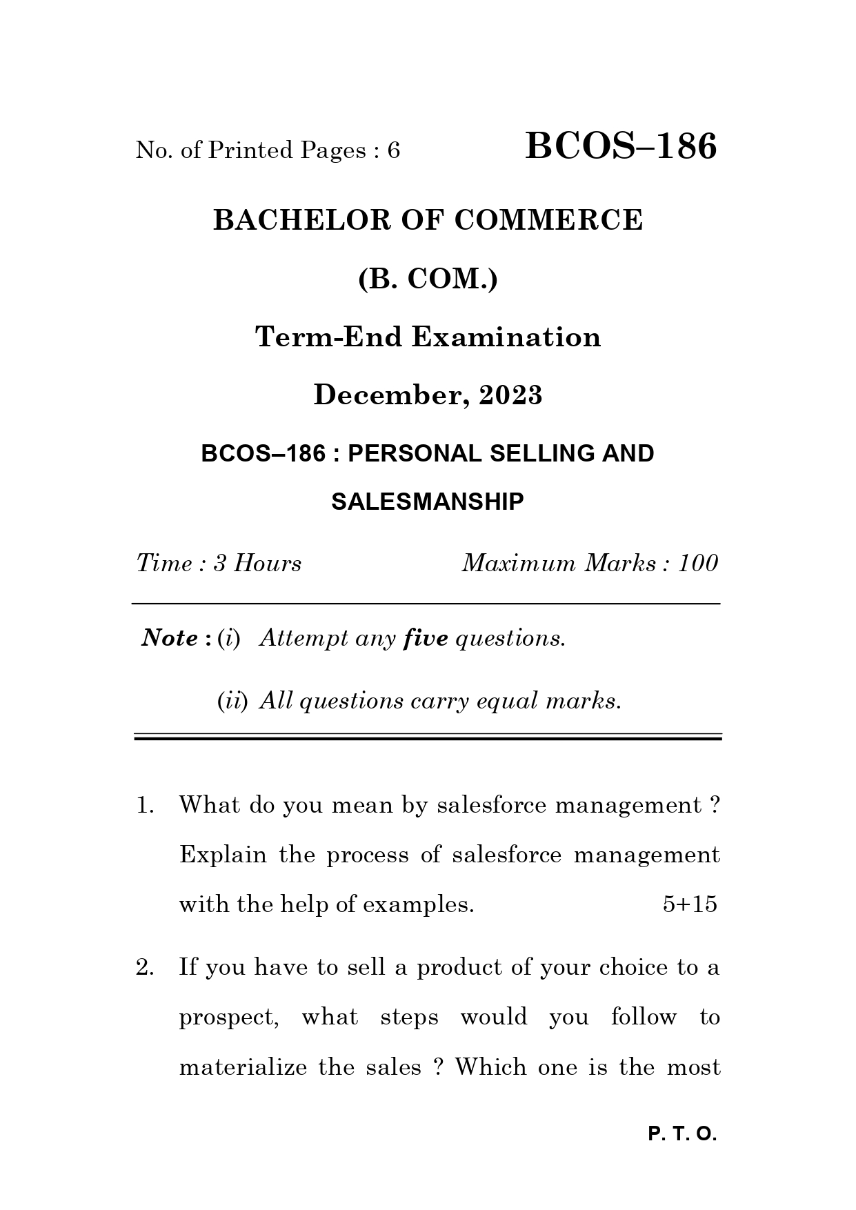 IGNOU BCOS 186 Solved Previous Year Question Paper – December 2023 (English Medium) – Download PDF