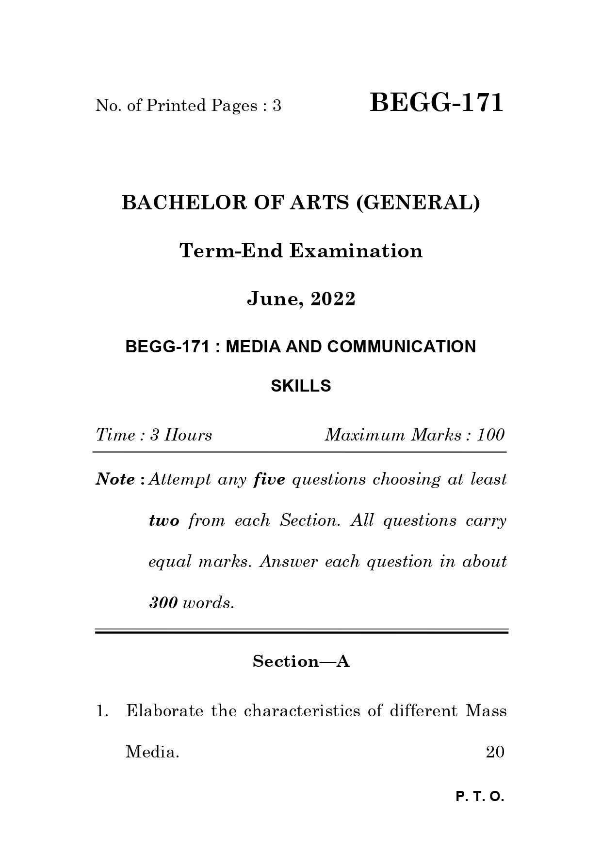 IGNOU BEGG 171 Solved Previous Year Question Paper – June 2022 (English Medium) – Download PDF