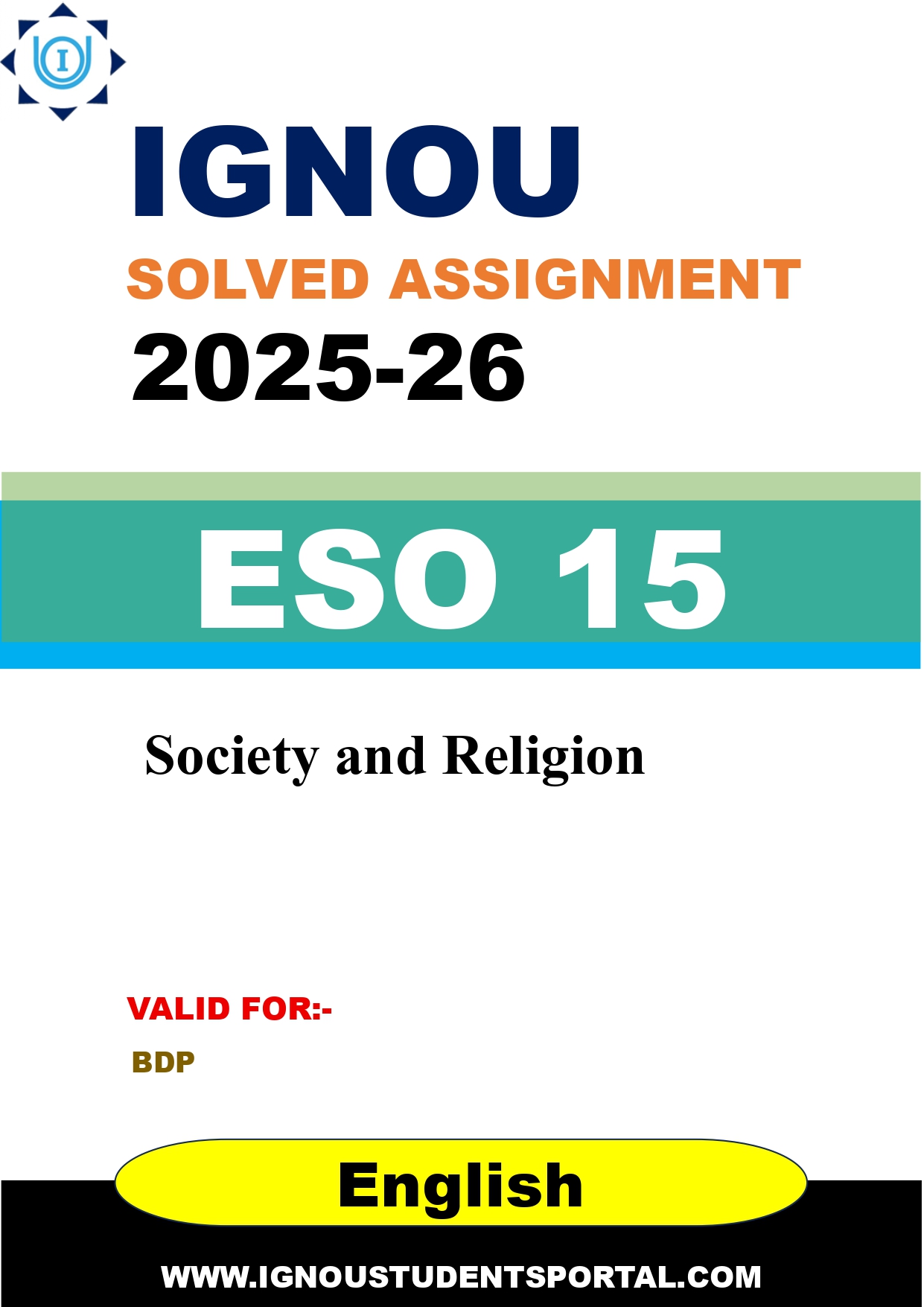 IGNOU ESO 15 Solved Assignment 2025-2026: Society and Religion (English Medium) | IGNOU Students Portal