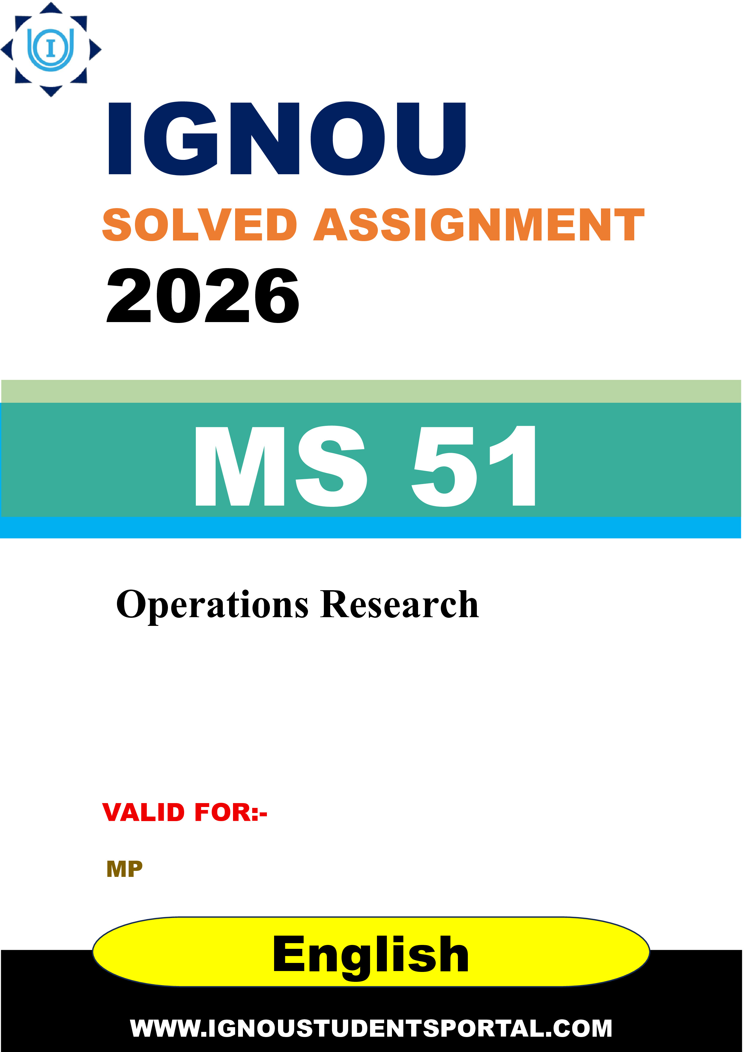 IGNOU MS 51 Solved Assignment 2026-26: Operations Research (MS 51) (English Medium) | IGNOU Students Portal