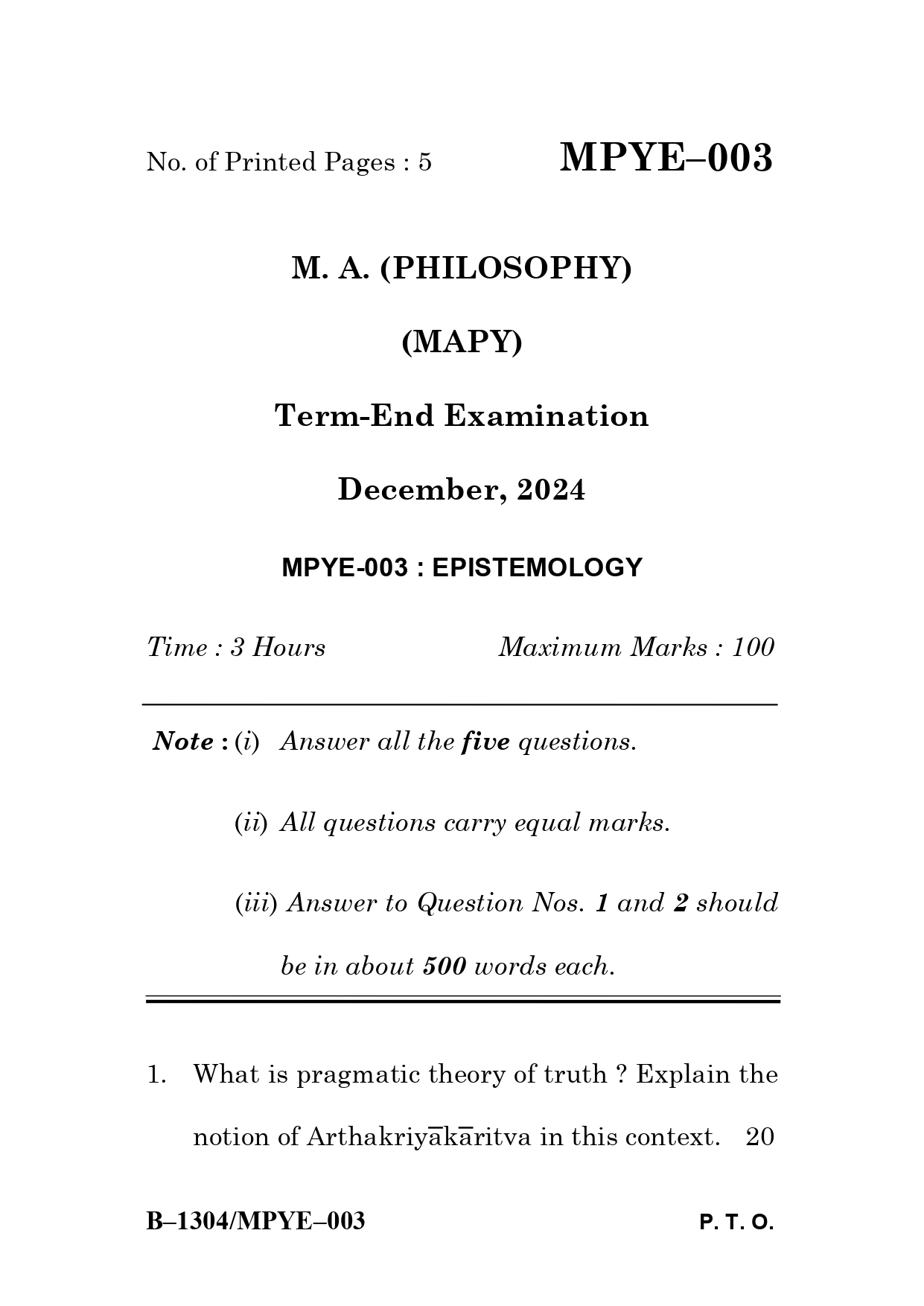 IGNOU MPYE 003 Solved Previous Year Question Paper –DECEMBER 2024 (ENGLISH Medium) – Download PDF