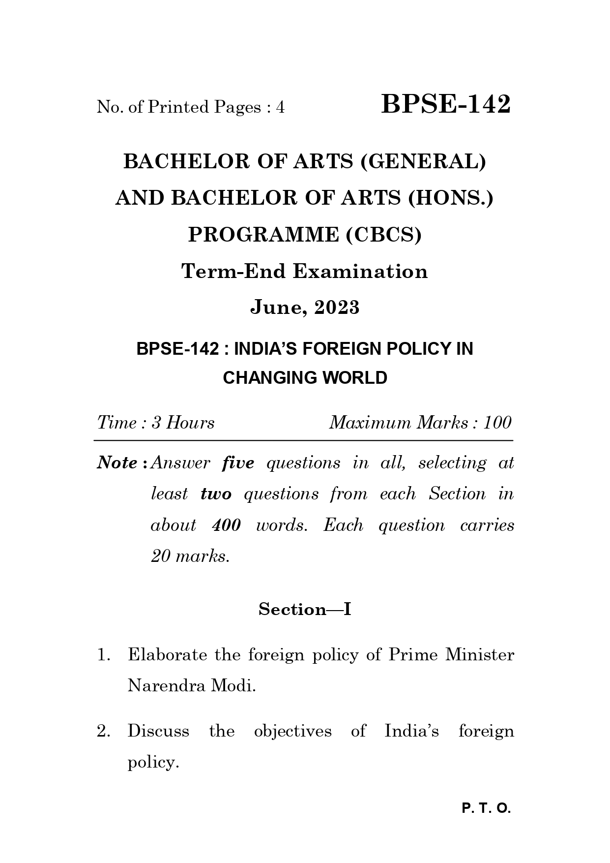 IGNOU BPSE 142 Solved Previous Year Question Paper – June 2023 (English Medium) – Download PDF