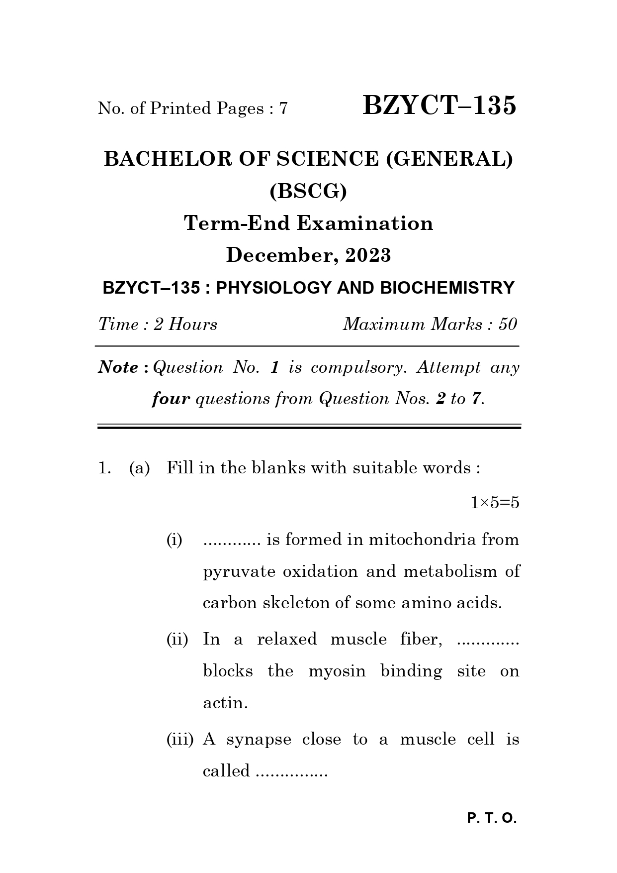 IGNOU BZYCT 135 Solved Previous Year Question Paper – December 2023 (English Medium) – Download PDF