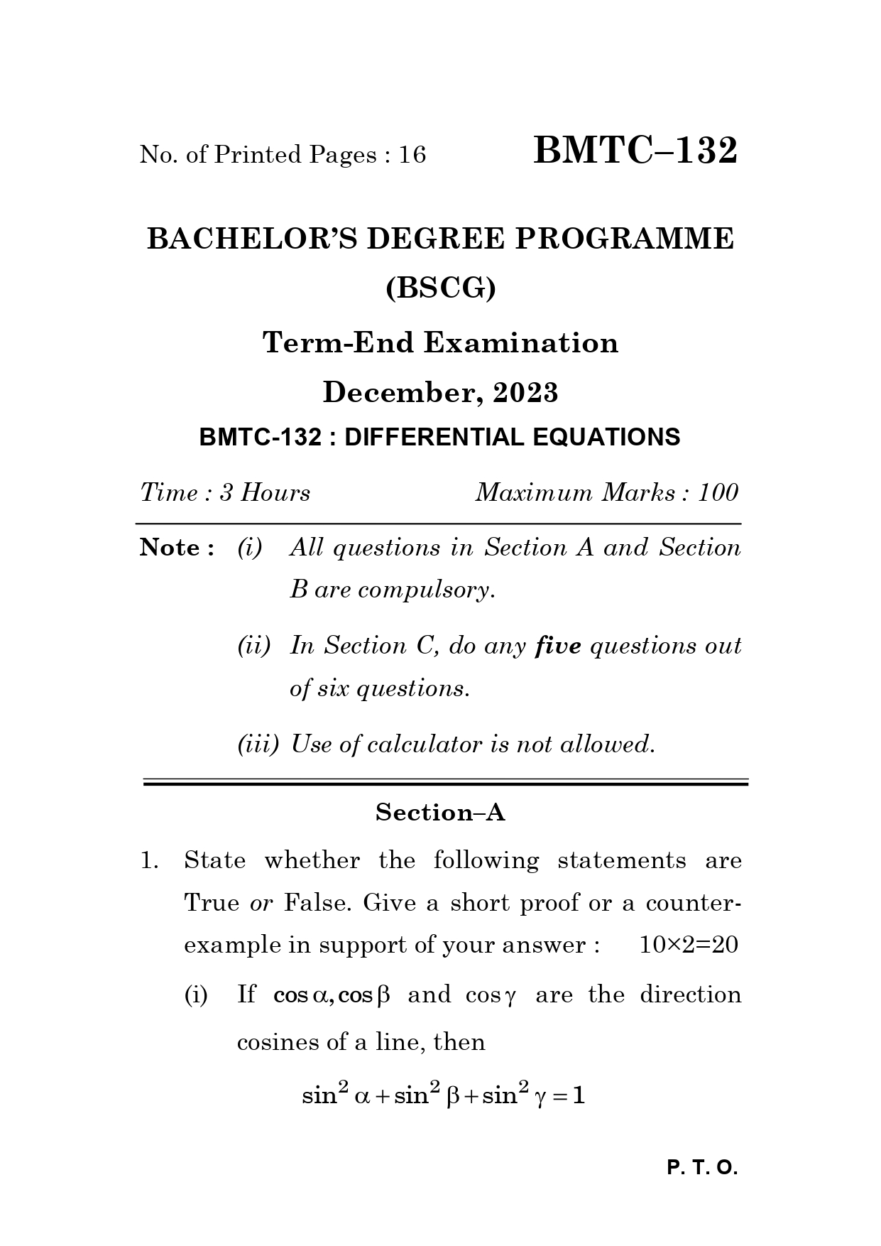 IGNOU BMTC 132 Solved Previous Year Question Paper – December 2023 (English Medium) – Download PDF