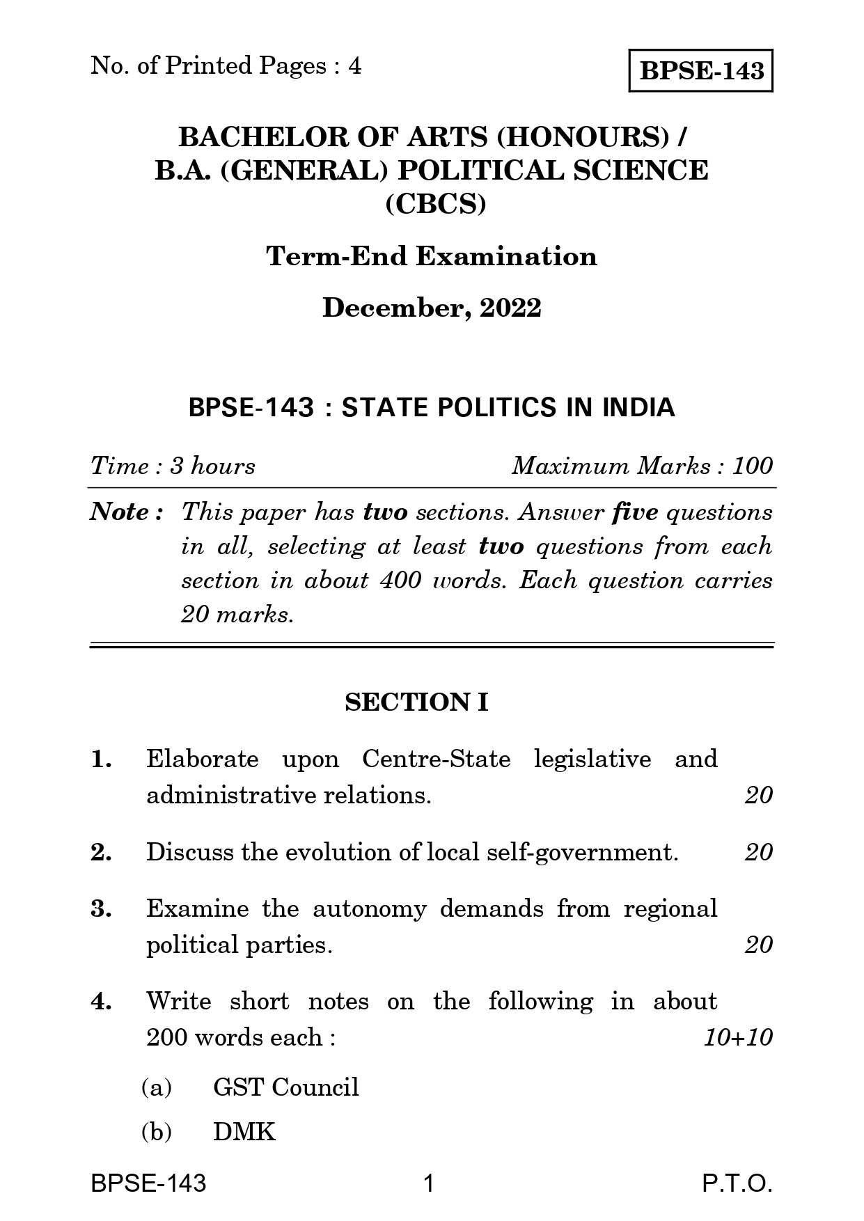 IGNOU BPSE 143 Solved Previous Year Question Paper – December 2022 (English Medium) – Download PDF