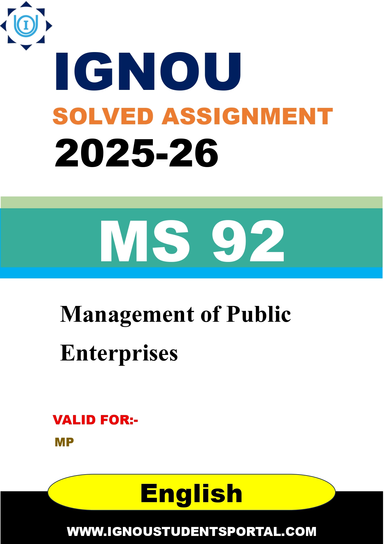 IGNOU MS 92 Solved Assignment 2025-2026: Management of Public Enterprises (English Medium) | IGNOU Students Portal