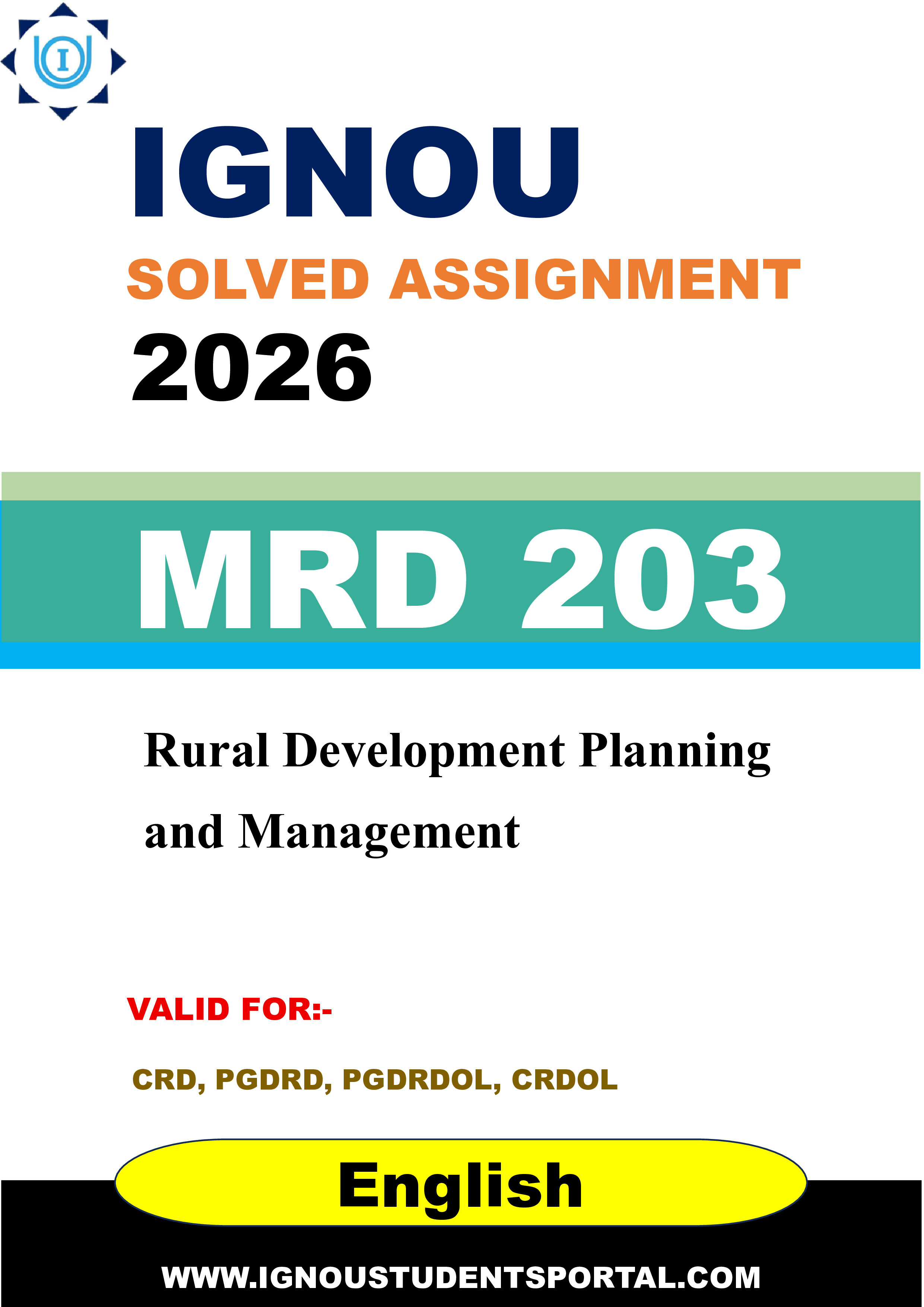 IGNOU MRD 203 Solved Assignment 2026-26: Rural Development Planning and Management (English Medium) | IGNOU Students Portal